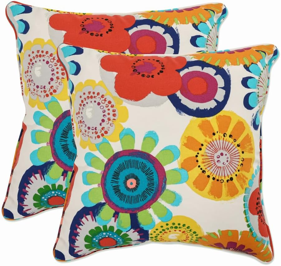 Bright Multicolor Floral Square Outdoor Throw Pillow Set