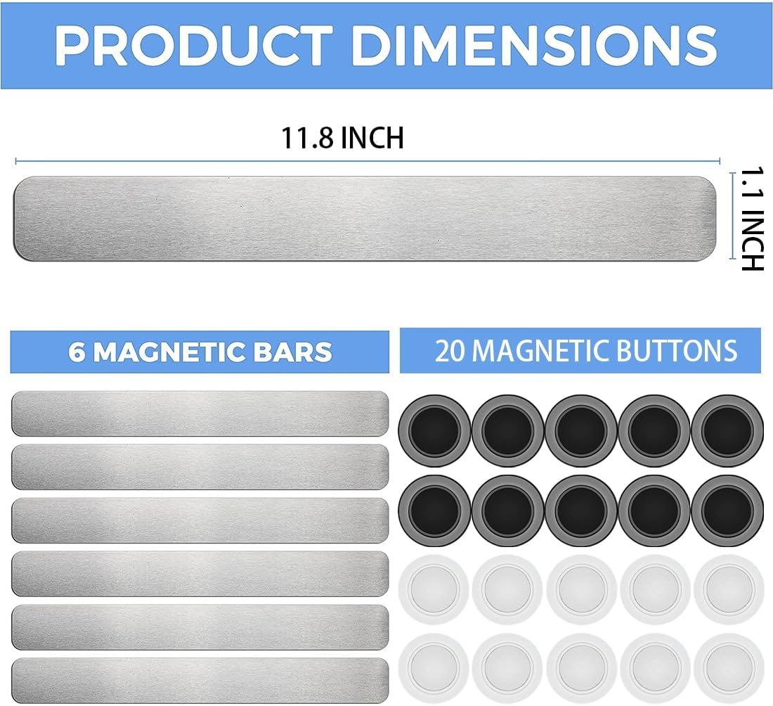 Magnet Bulletin Board 6 Pcs Metal Magnet Boards Frameless Magnetic Stainless Iron Board Strip Display Board with 20 pcs Magnet Memo Strip for Office Home School