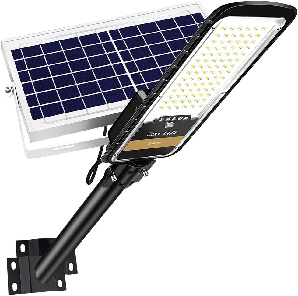 RuoKid 80W Solar Street Lights Outdoor Lamp, 84 LEDs 1500lm IP67 Light with Anti Broken Remote Control Mounting Bracket, Dusk to Dawn Security Led Flood Light for Yard, Garden, etc.