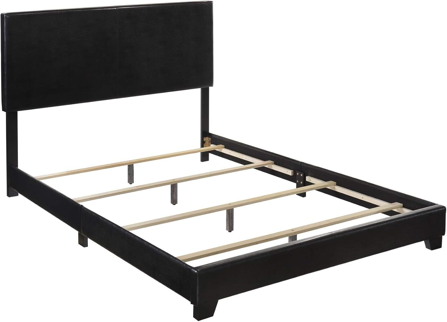 Sleek Modern Queen Platform Bed with Padded Headboard in Black Faux Leather