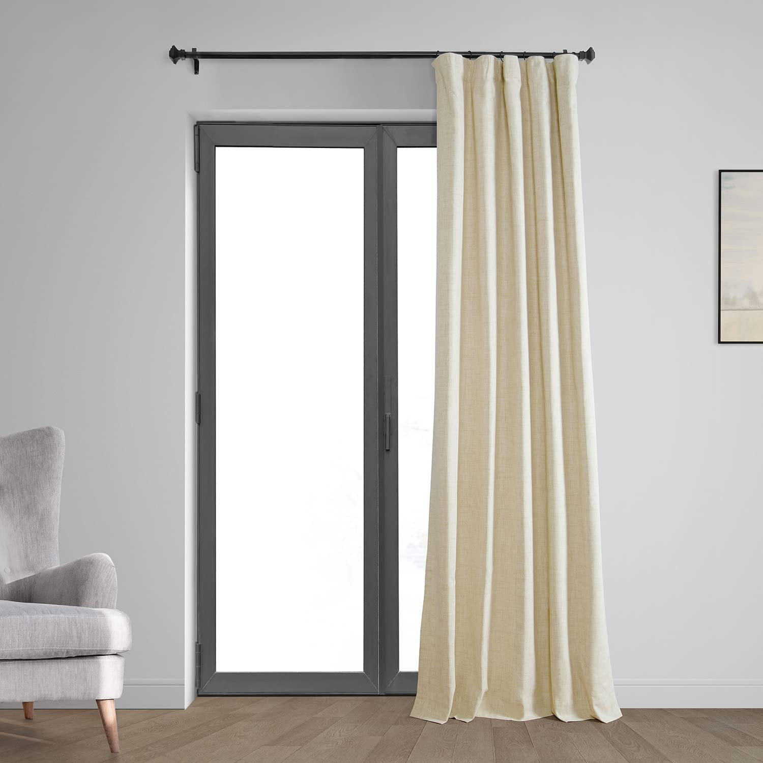 Natural Light Beige Vintage Thermal Cross Linen Weave Blackout Curtain (1 Panel), Natural Light Beige, 50W X 108L
