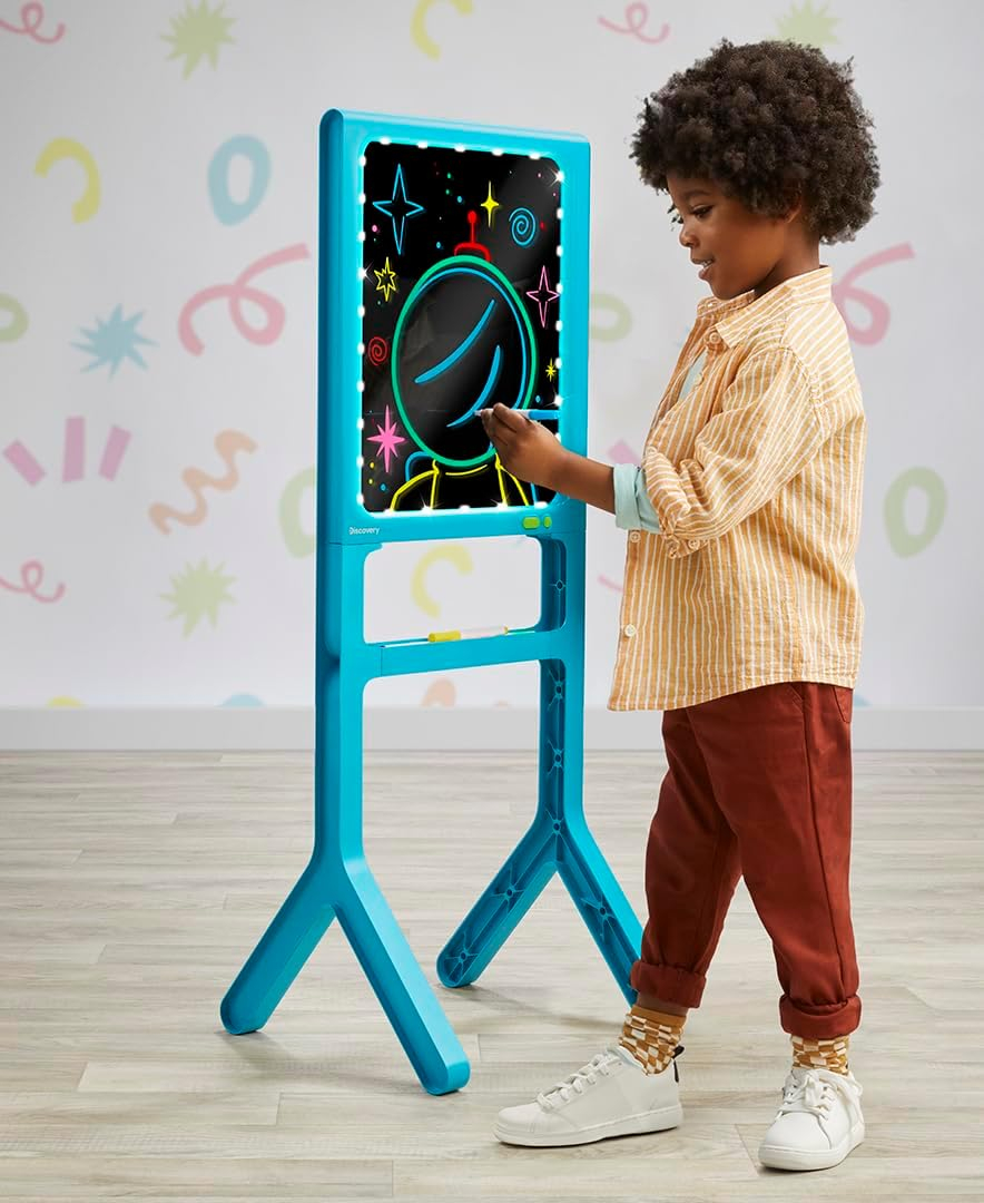 34" Blue Dual-Sided Freestanding Art Easel with Light Board