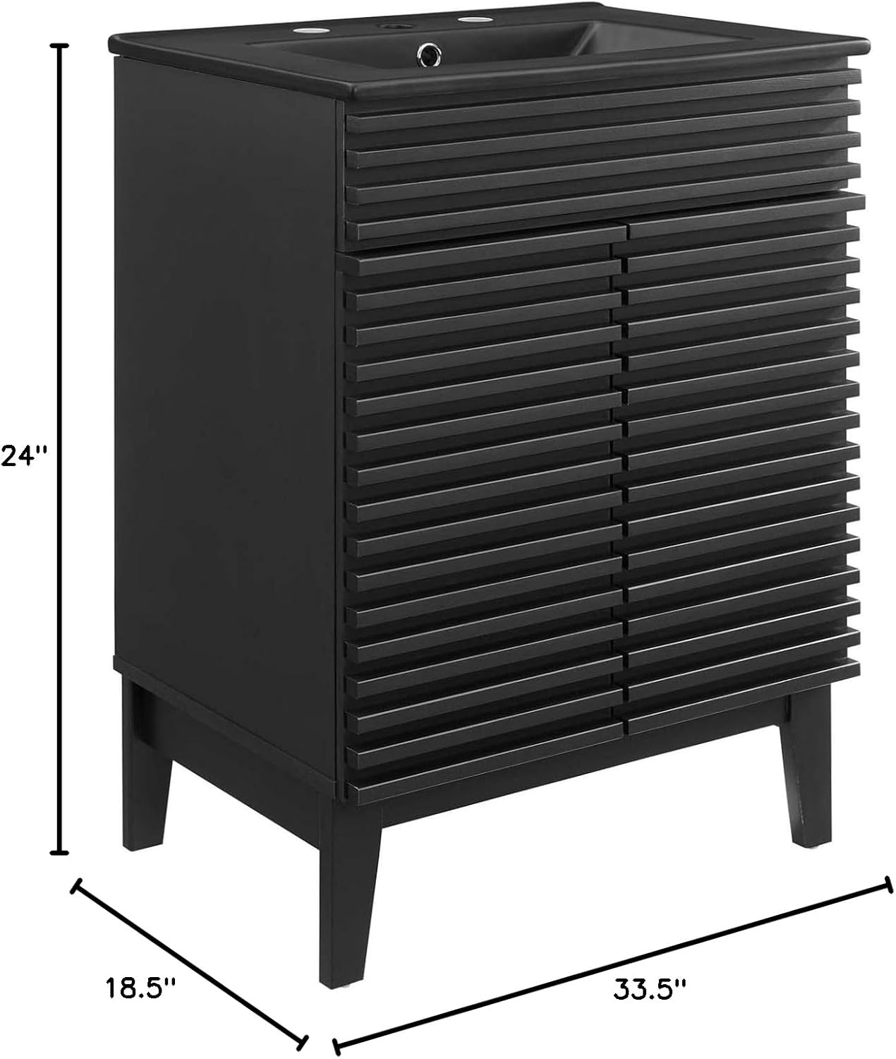 Modway Render Mid-Century Modern Wood Bathroom Vanity in Black