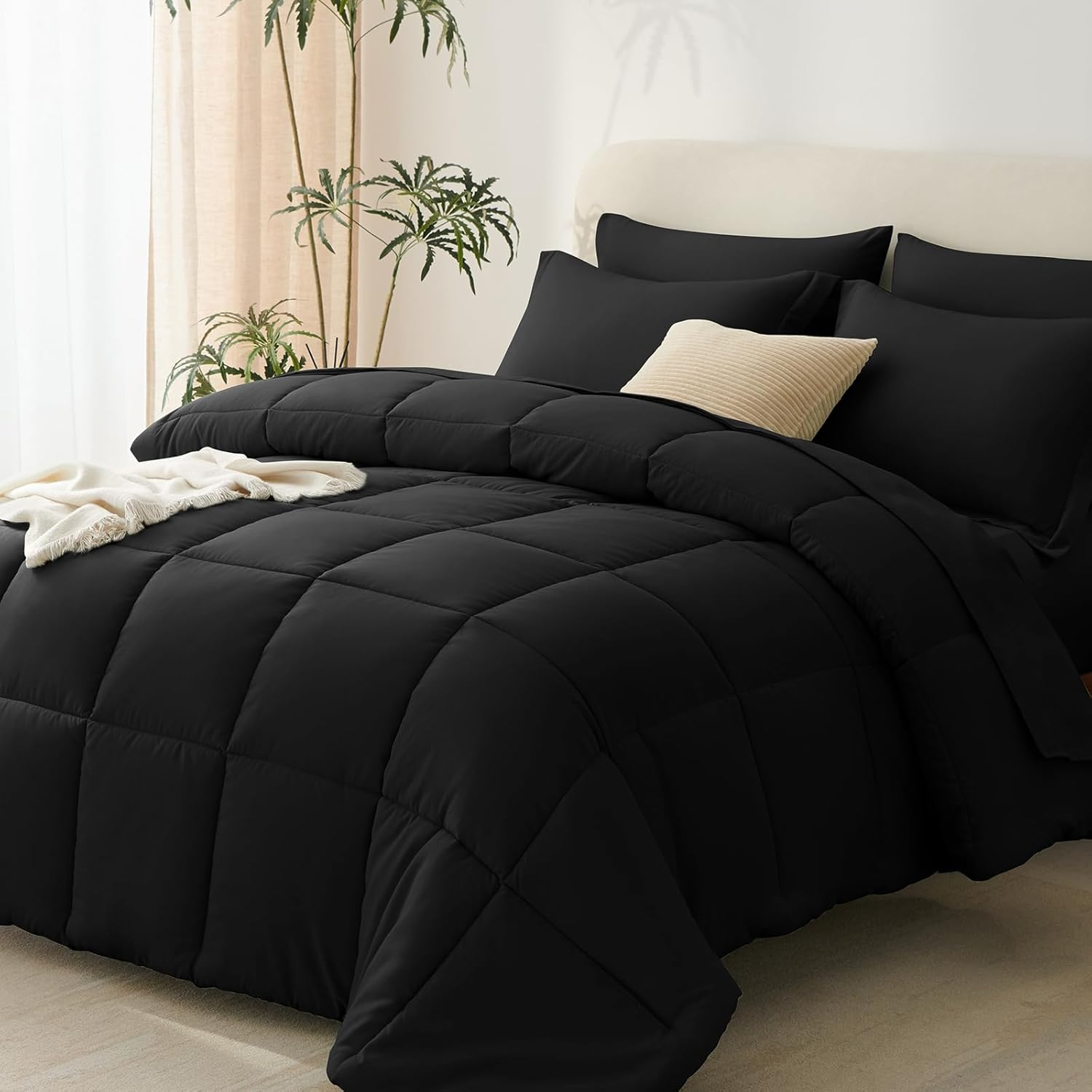 Black Microfiber Queen Down Alternative Bed in a Bag Set