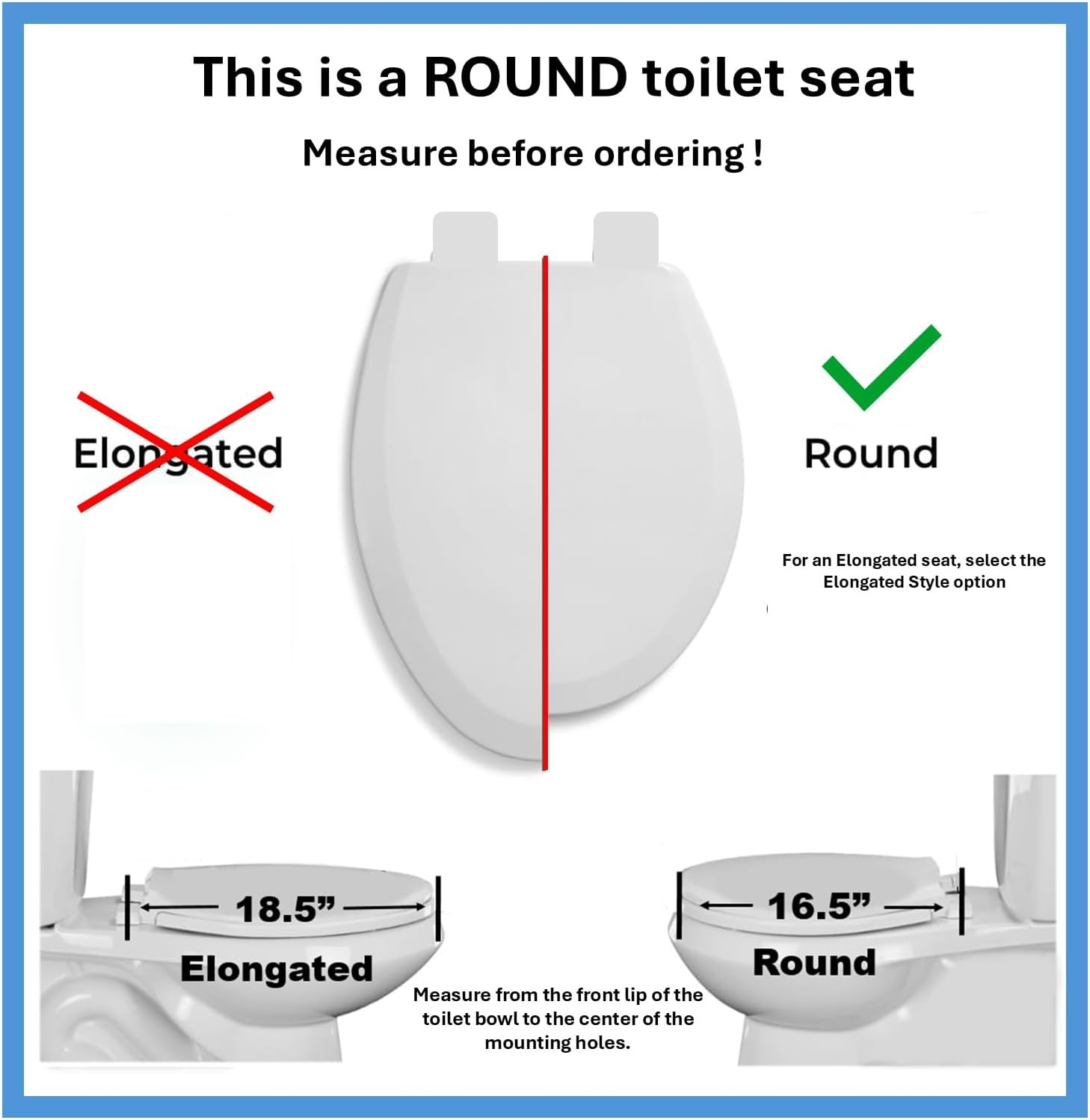 1Q1R9-90 Styled for Eljer New Emblem Square Front Design Toilet Seat with Vari-Adjust Lok-Down Heavy Duty Hinge, Round, Black