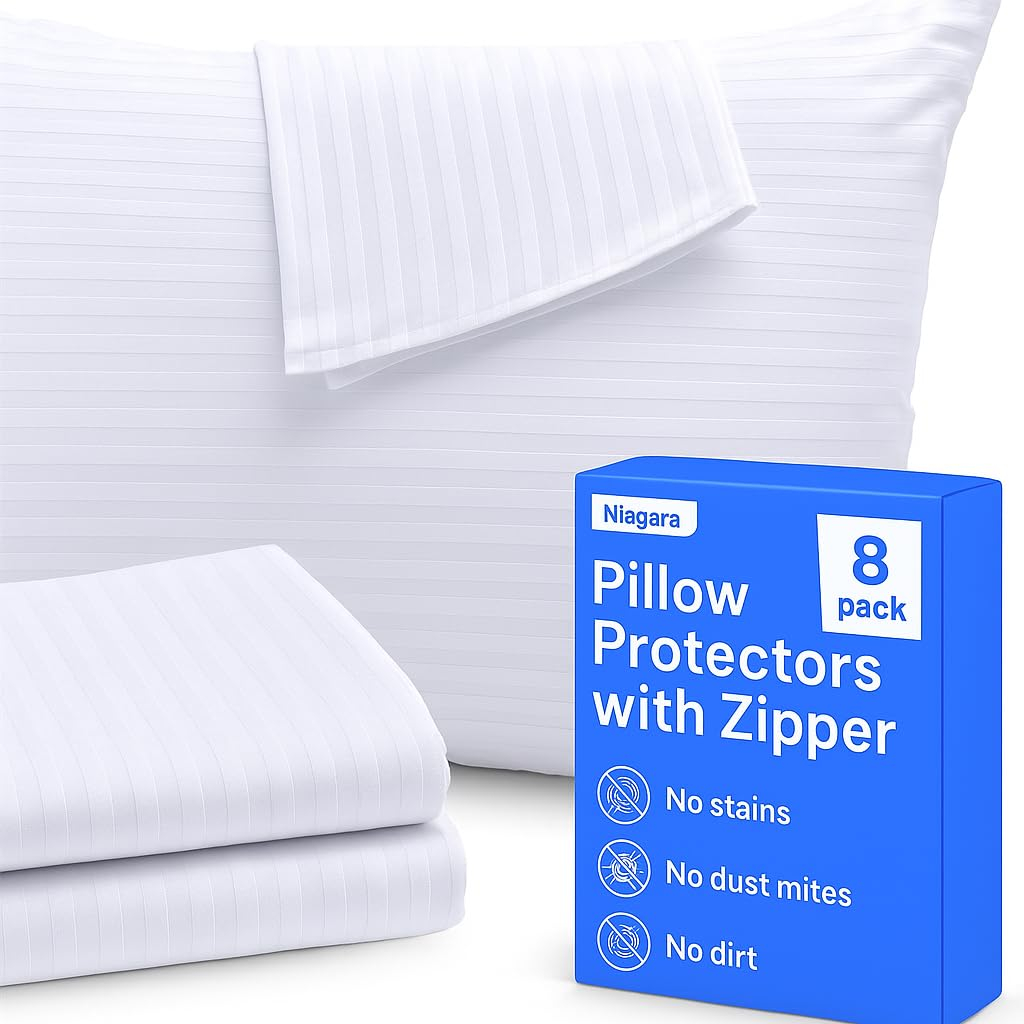 Ultra Soft Pillow Protectors with Zipper Queen Size - Set of 4 Breathable Pillow Covers - 100% Protection Against Stains, Dust & Dirt - Machine Washable (Dark White)