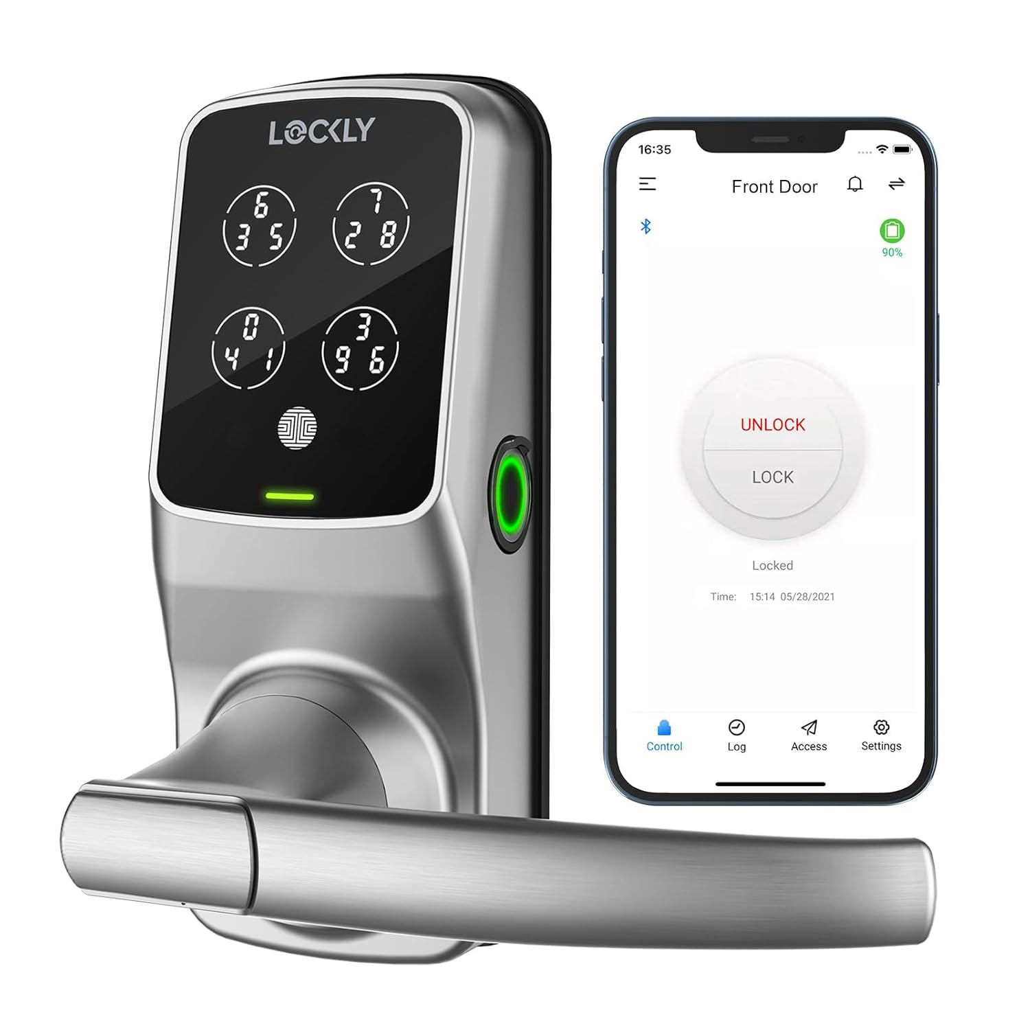 Lockly Secure Plus Bluetooth Smart Door Lock, Keyless Entry with PIN Genie® Digital Keypad, 3D Biometric Fingerprint Sensor Front Door Lock with Handle, Voice Control & Auto Lock - Latch Edition