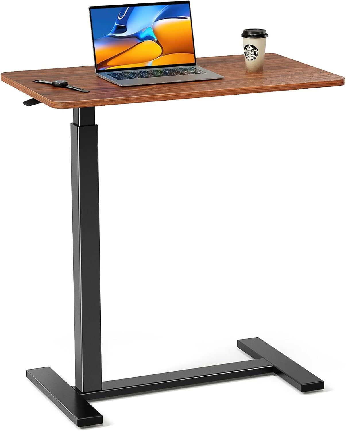 Sweetcrispy Overbed Bedside Table with Wheels, Adjustable Hospital & Home Use Bed Rolling Laptop Table, Mobile Standing Desk, Rustic Brown