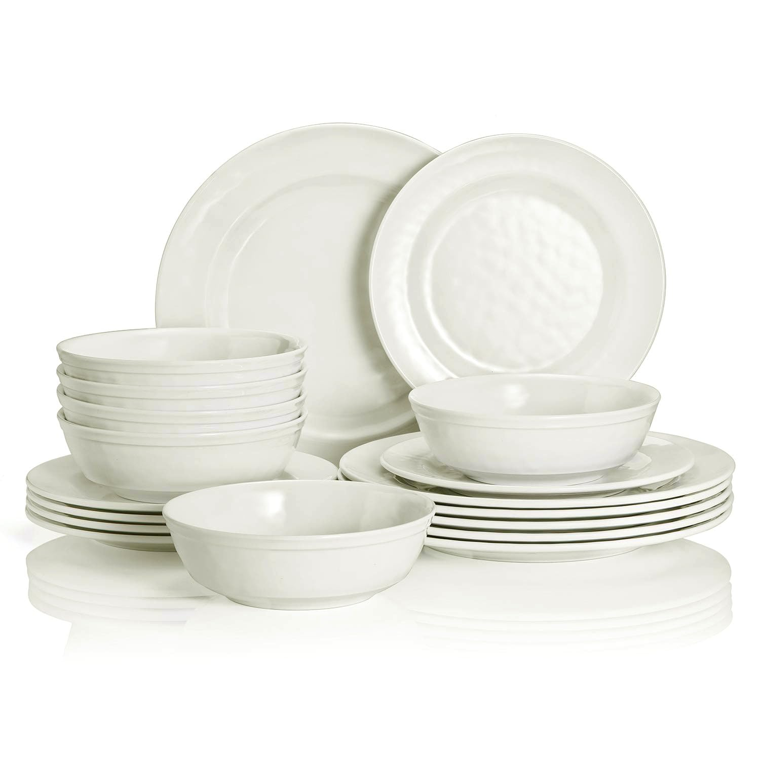 TP 18-Piece Dinnerware Set, Melamine Dishes Set with Bowls and Plates, Service for 6, Non-breakable Lightweight Dining Tableware, Ivory
