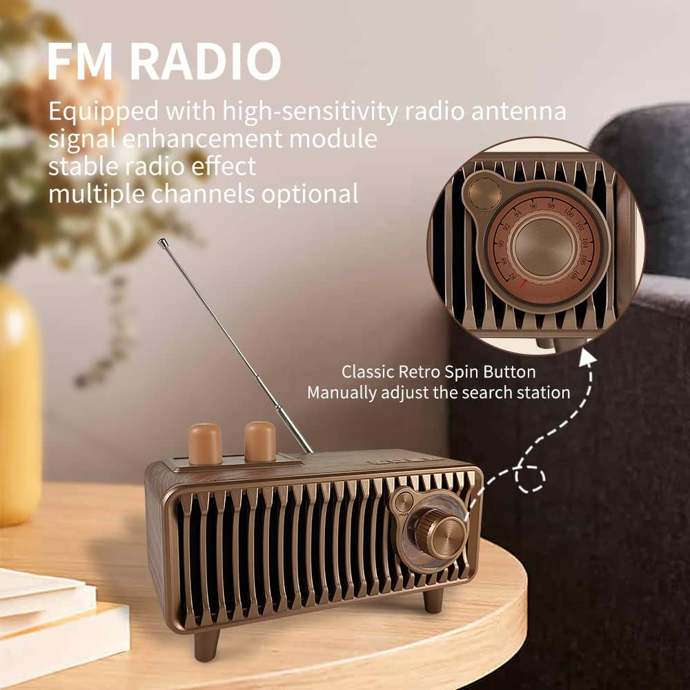 Retro Bluetooth Speaker, Vintage Radio Walnut Wood Rotary FM Radio 20W Dual Speakers Stereo,with U Disk/TF Card/Aux Music Player Function,Portable Wireless Speakers for Home, Office Decor