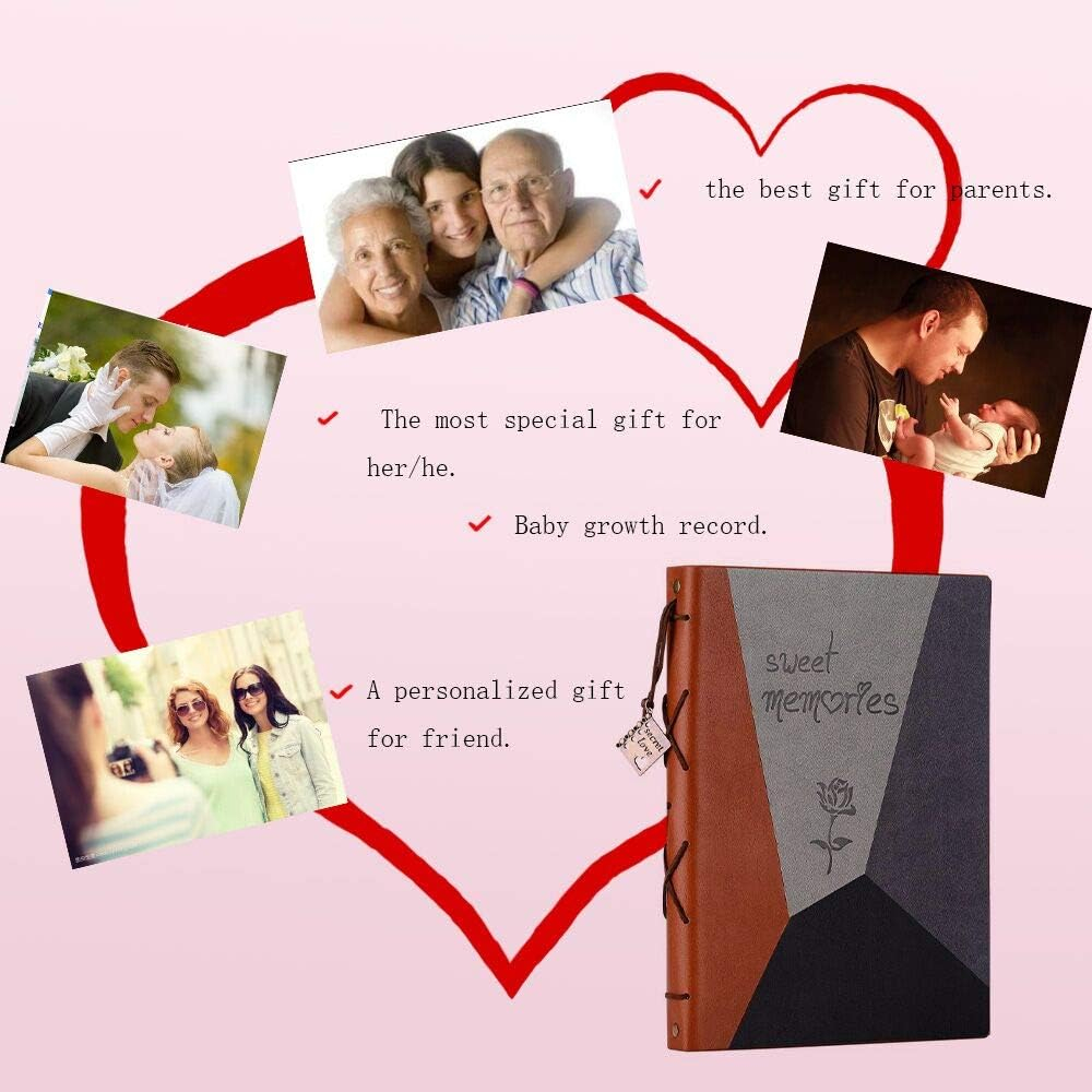 ZEEYUAN Scrap Book Leather Photo Album Family Scrapbook Memory Photo Book 60 Pages, Mothers Day Gift for Mom Mother Scrapbook/Anniversary/Valentines Gifts (Gray)