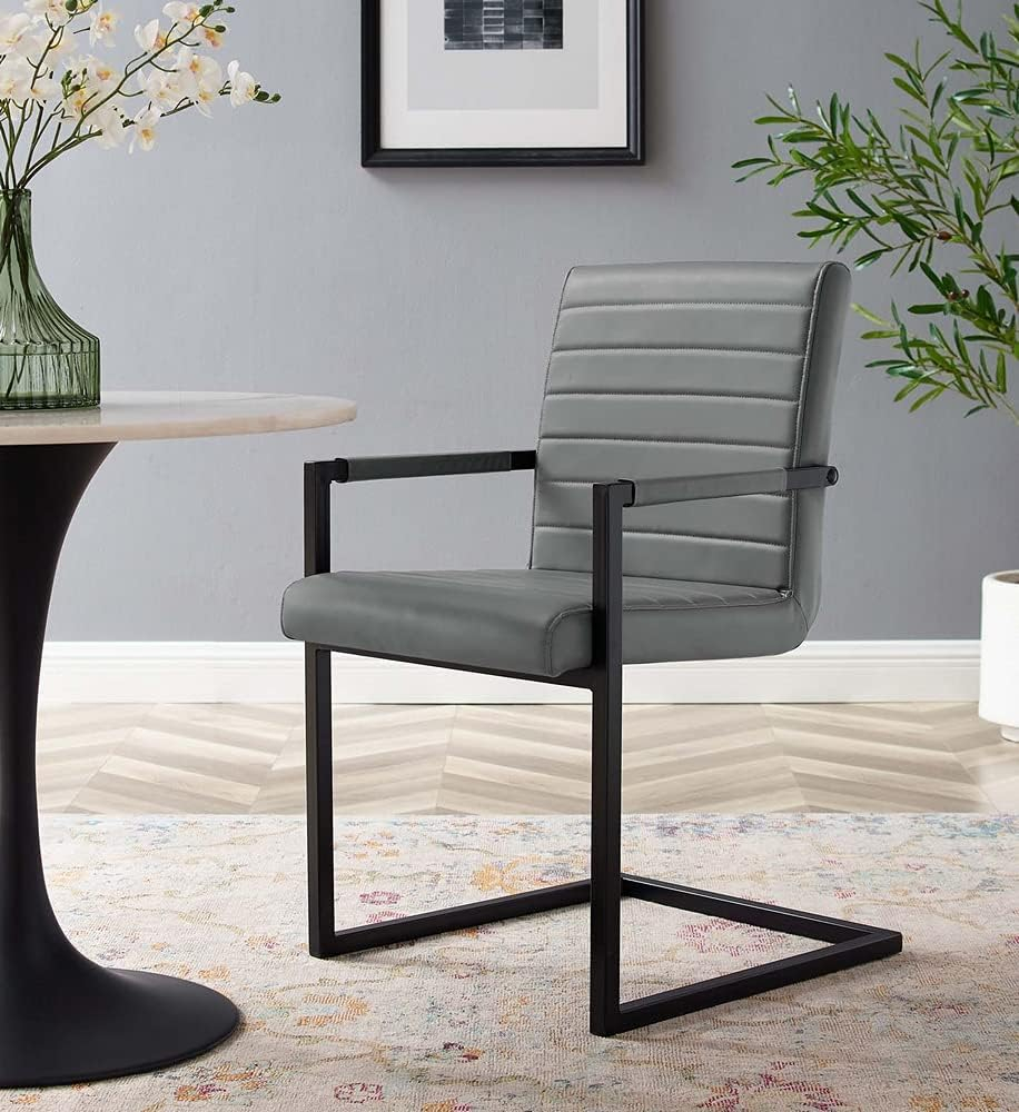 Gray Vegan Leather Upholstered Arm Chair with Metal Frame