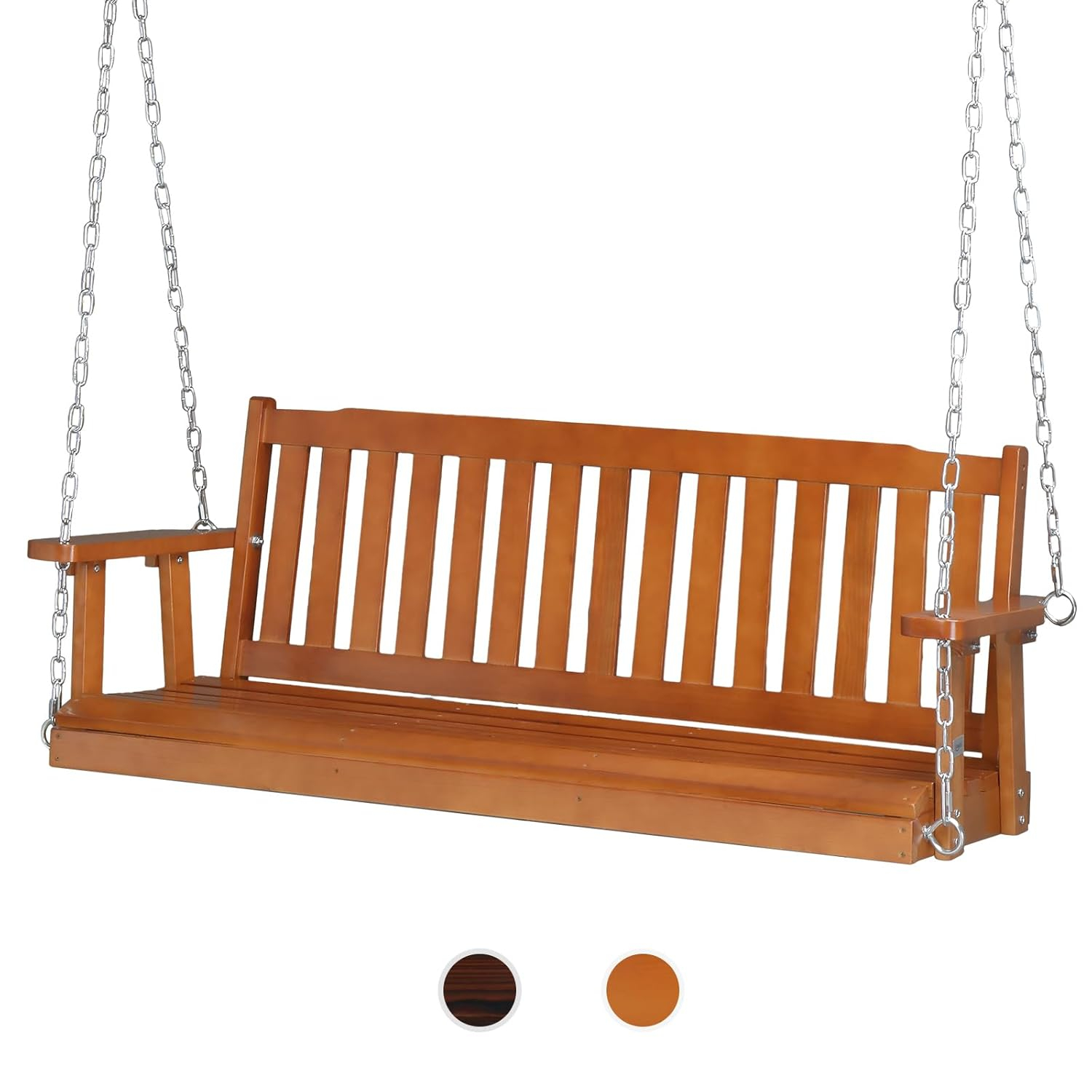 VINGLI 5 ft Outdoor Wooden Porch Swing, Heavy Duty 880 lbs Patio Hanging Swing Bench for Garden, Yard, Balcony, Brown