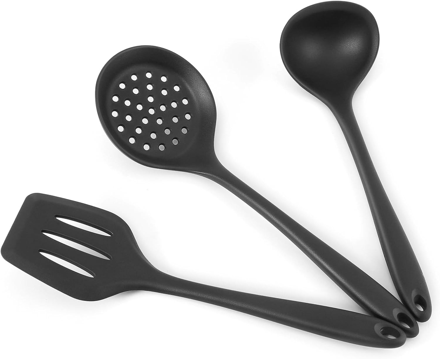 Duxtop Silicone Cooking Utensils Set 3 PCS Kitchen Utensils Set - 400 °F Heat-Resistant Utensils for Nonstick Cookware, Kitchen Cooking Tools with Turner & Ladle, Dishwasher Safe, BPA Free, Black C49