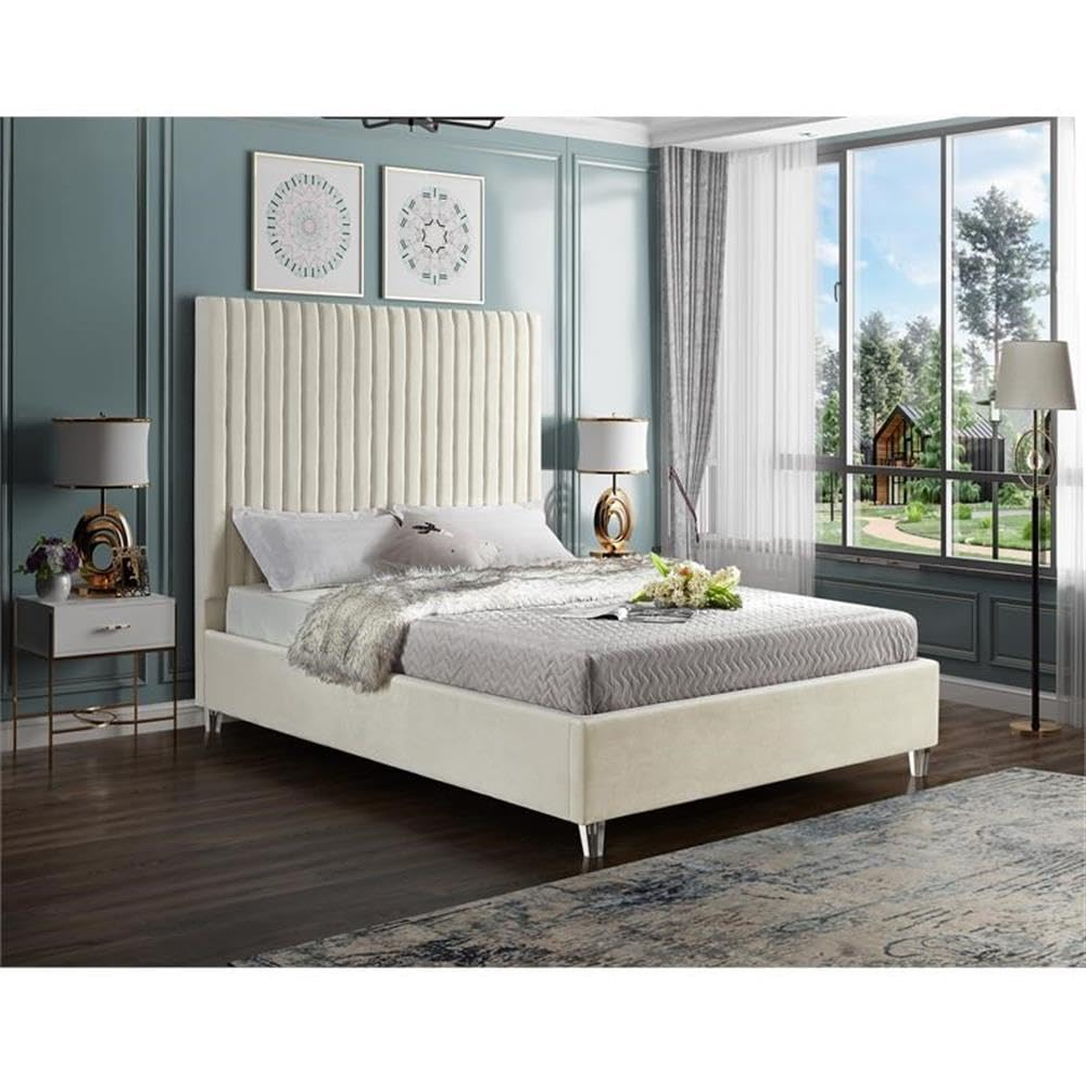 Meridian Furniture Candace Cream Velvet Full Bed