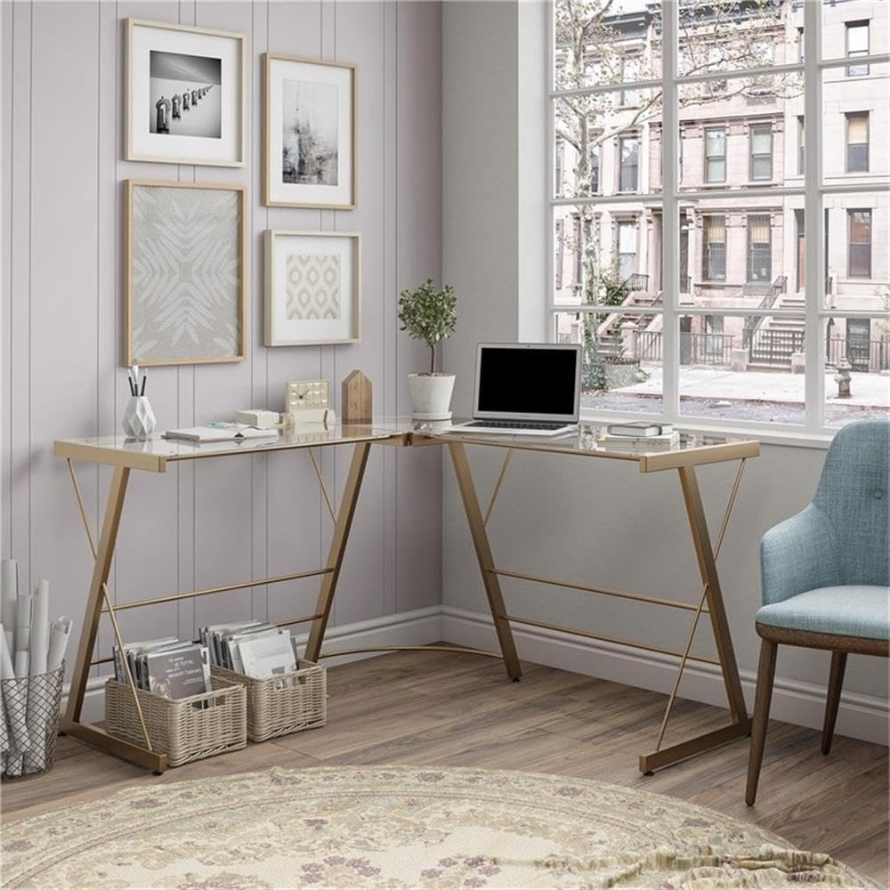 Ameriwood Home Glass L-Shaped Computer Desk, Gray