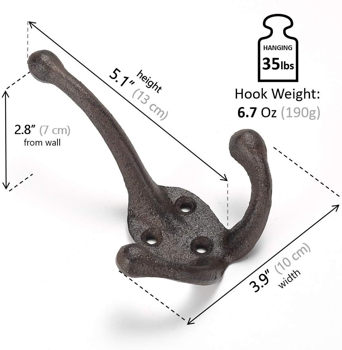 Ambipolar 5-Pack TriLeg Coat Hooks. Wall Mounted, Heavy Duty Decorative Black Wall Hooks for Mudroom, Hat Rack, Purse Hooks. Cast Iron Decorative ‎Antique Black Hooks