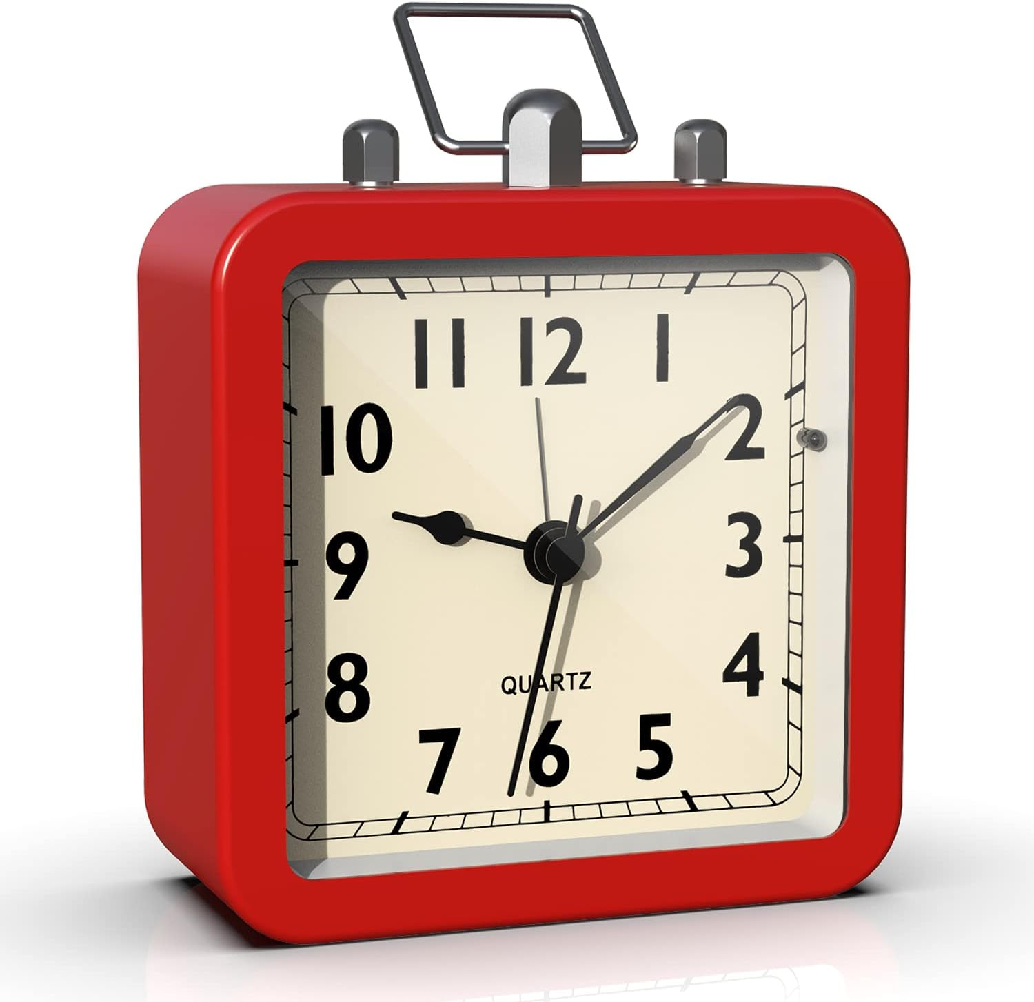 Alarm Clock with Square Metal Case, Non Ticking Battery Operated Small Square Clock for Bedside Desk Table Living Room