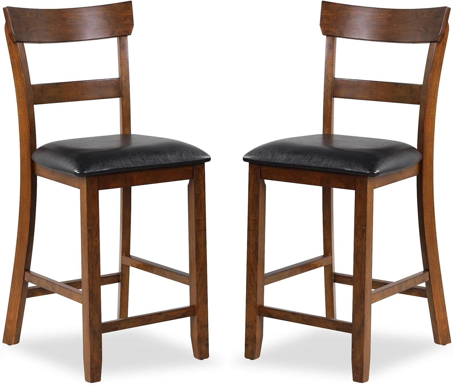 Topbuy Set of 2 Bar Stools Vintage Wooden Dining Chair for Kitchen, Bistro Brown&Black