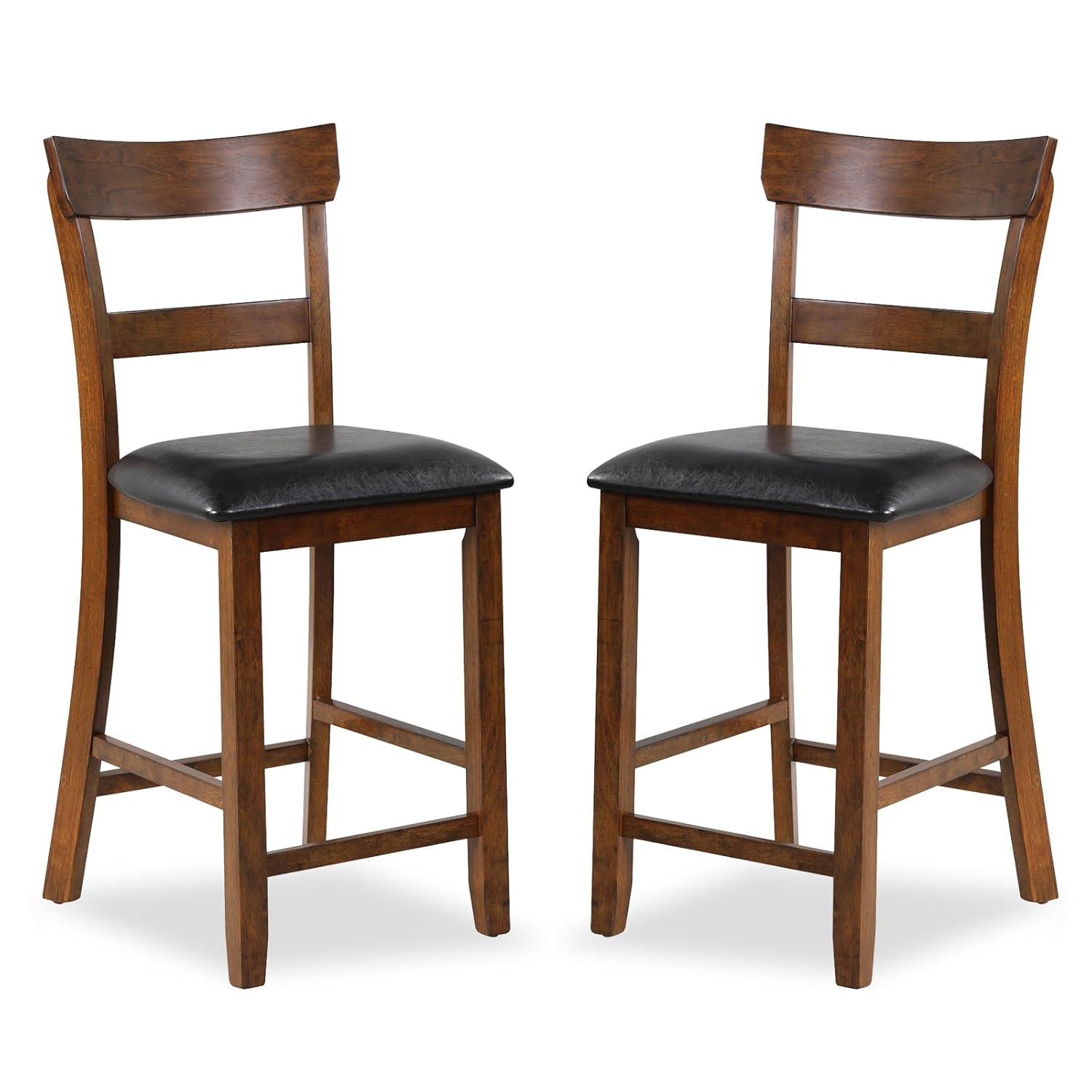 Topbuy Set of 2 Bar Stools Vintage Wooden Dining Chair for Kitchen, Bistro Brown&Black