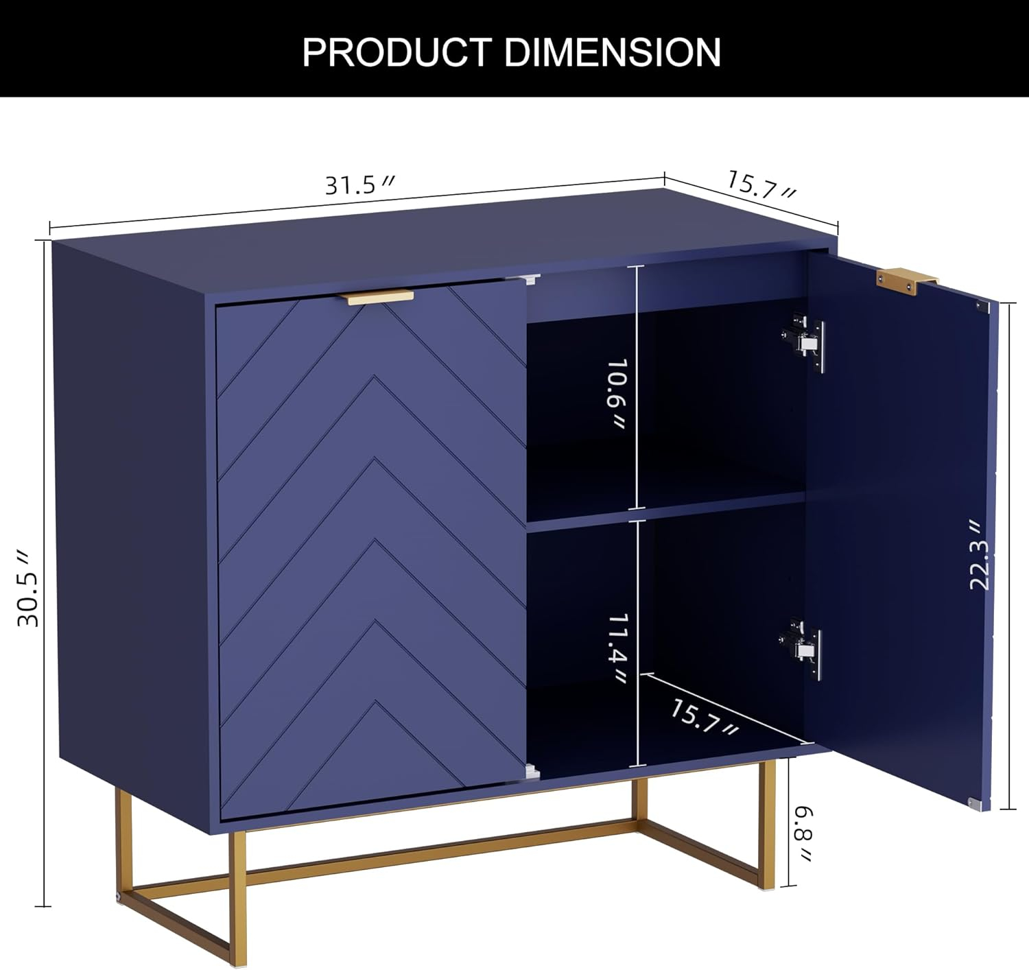 Scurrty 31.5'' Sideboard Buffet Cabinet with Storage, Sideboard Storage Cabinet with Doors and Adjustable Shelf, Accent Cabinet for Living Room, Kitchen, Navy Blue