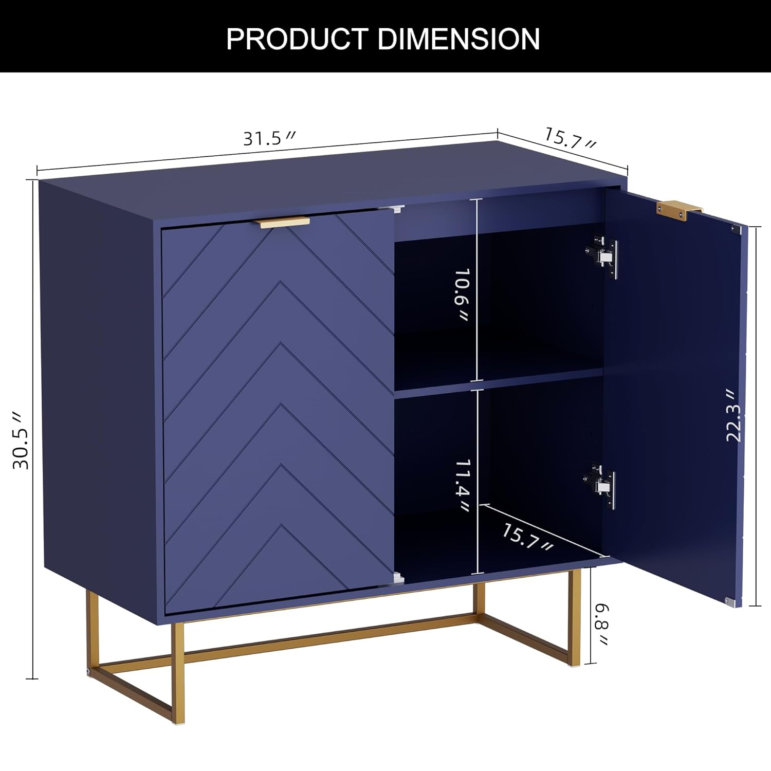 Scurrty 31.5'' Sideboard Buffet Cabinet with Storage, Sideboard Storage Cabinet with Doors and Adjustable Shelf, Accent Cabinet for Living Room, Kitchen, Navy Blue