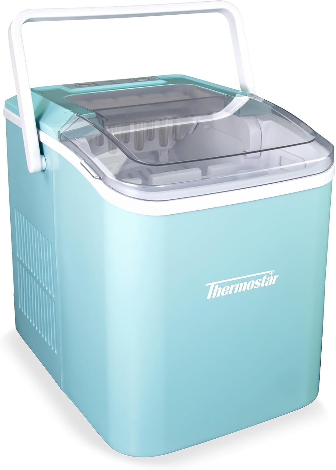Thermostar TSICEBHNSC26AQ 26-Pound Automatic Self-Cleaning Portable Countertop Ice Maker Machine With Handle, Aqua