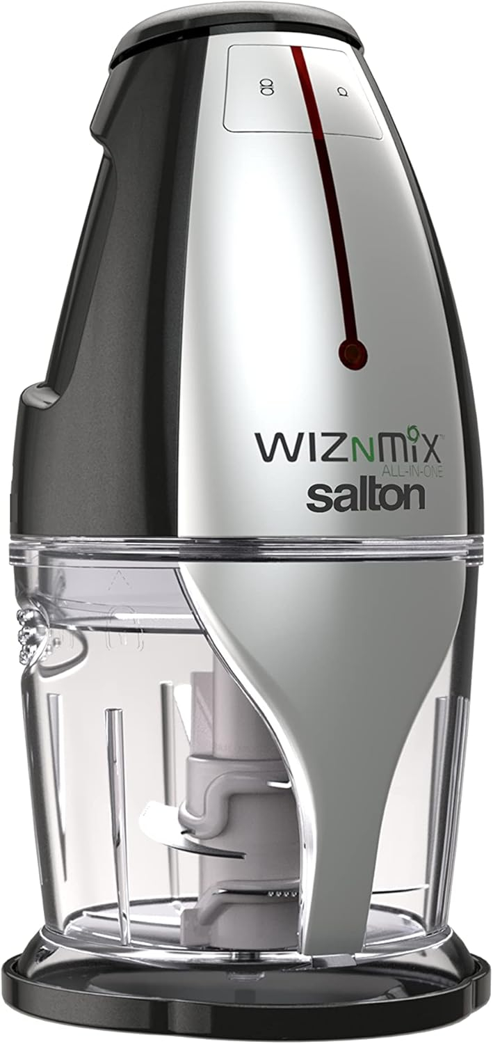 Salton WizNMix All-in-One Food Processor, Chopper & Blender for Mixing, Purees, Whipping, 750 ml Capacity, Black (FP2102BK)