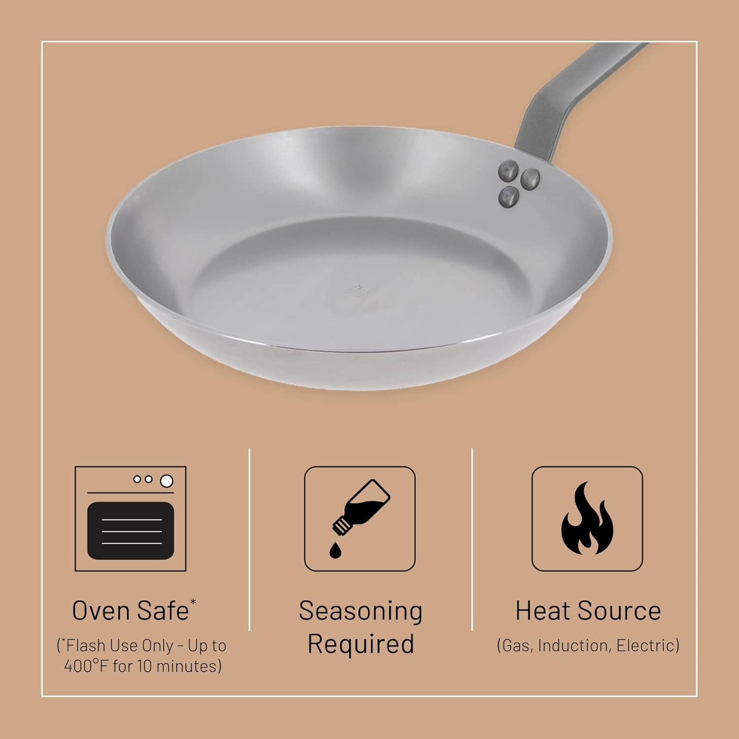 De Buyer MINERAL B Carbon Steel Omelette Pan - 8” Diameter, 6.9” Cooking Surface - PFAS, PFOA & PFOS Free - Made in France