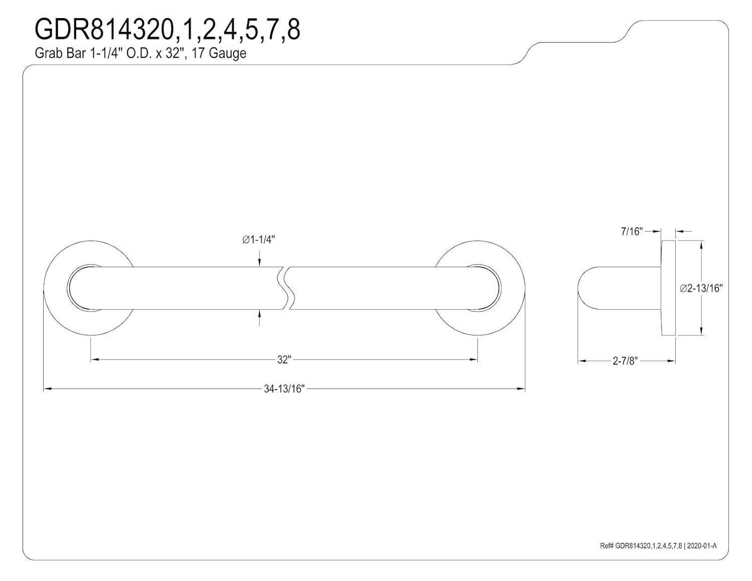Kingston Brass GDR814321 Silver Sage 32-Inch X 1-1/4-Inch OD ADA Grab Bar, Polished Chrome