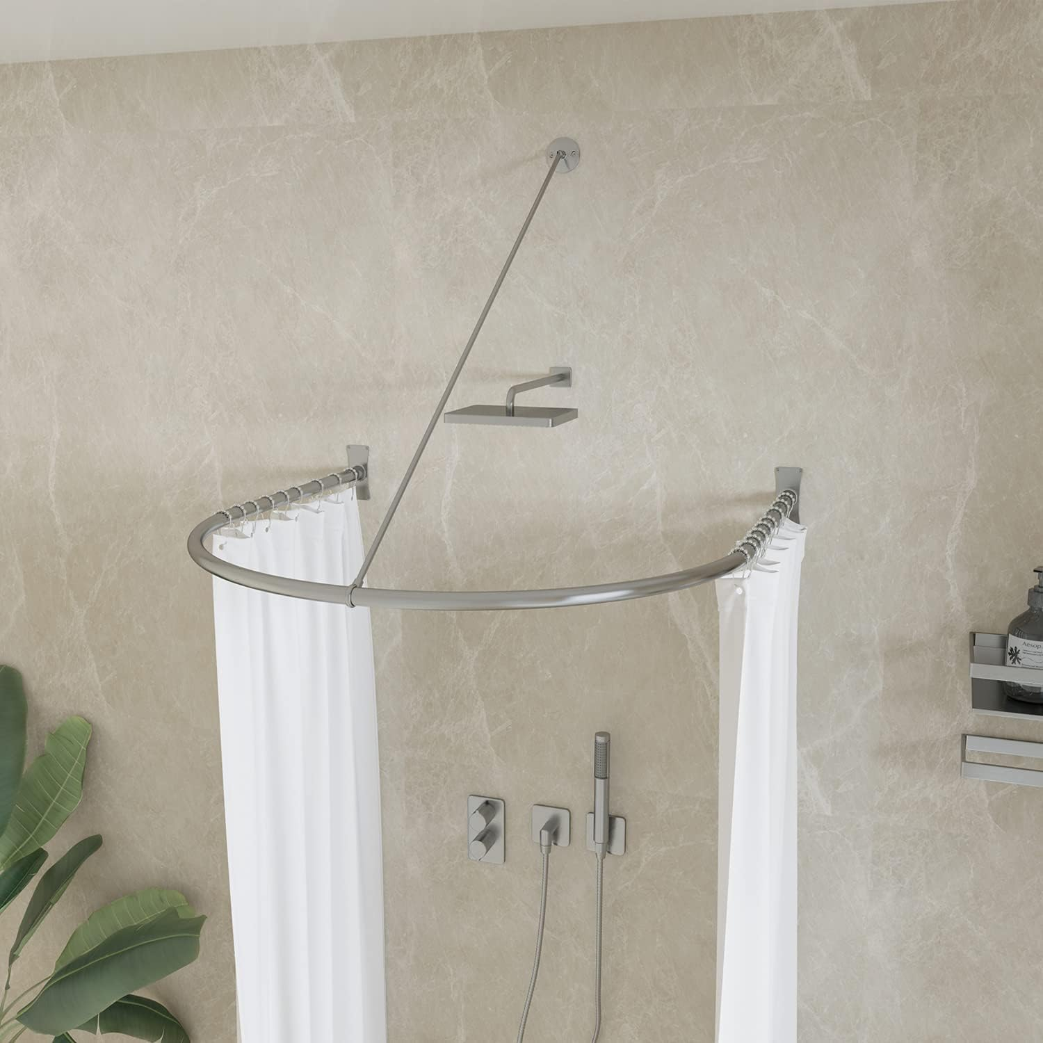Naiture Half-Oval Stainless Steel Shower Curtain Rod with Swivel Ceiling Support in 36" L X 36" W, Brushed Nickel Finish