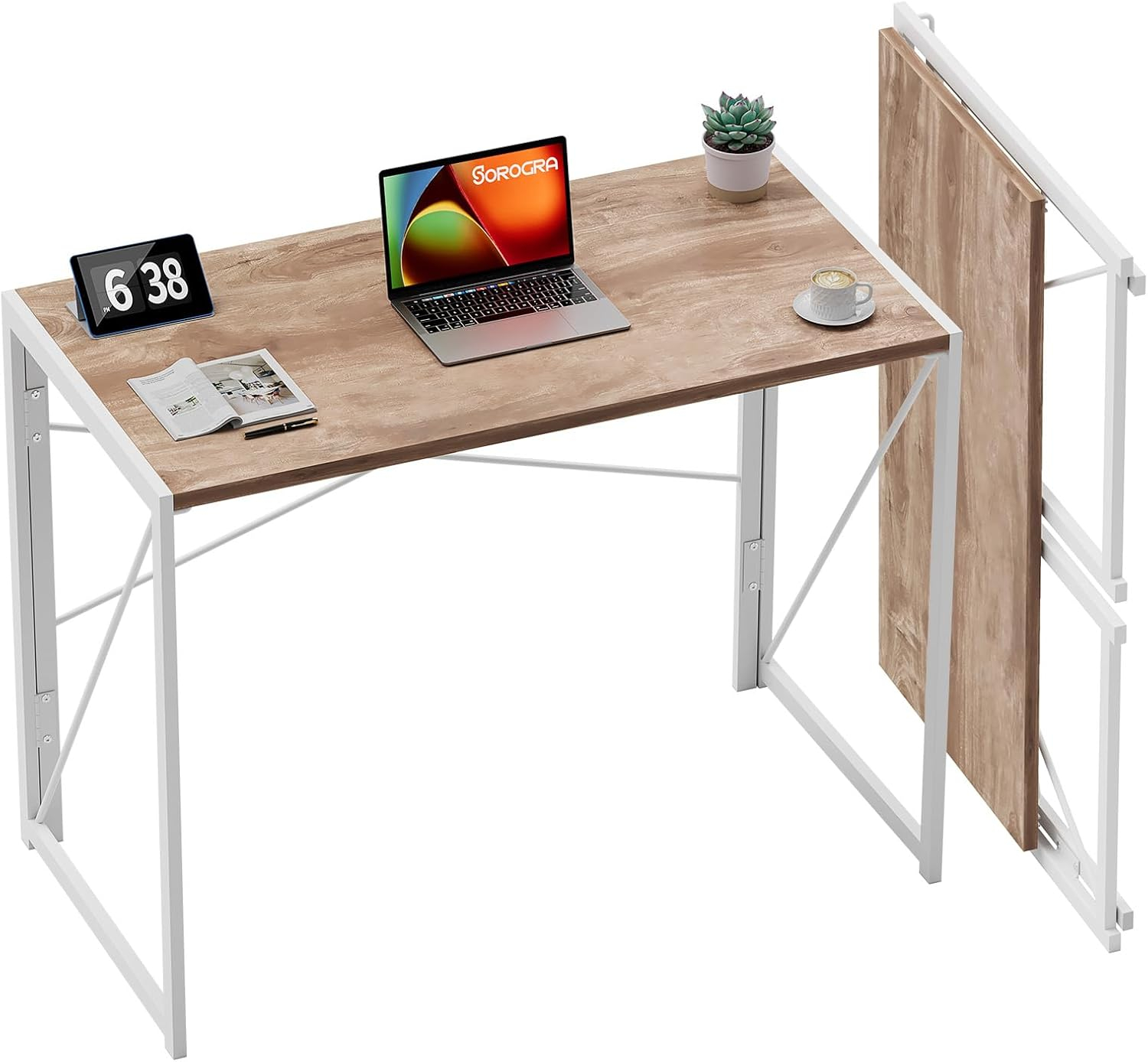 Coavas Folding Desk 31.5 inch Foldable Small Portable Computer Desks, Spaces Saving Writing Sturdy Table for Bedroom, Home Office, Dorm, Apartment, Pre Assembled, Oak