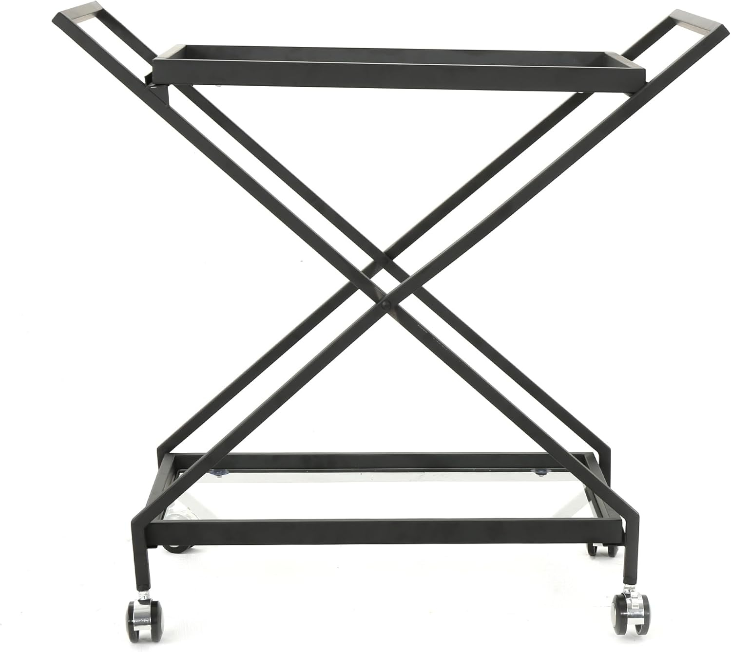 GDF Studio Sheri Indoor/Outdoor Industrial Iron Bar Cart with Tempered Glass Shelves, Black