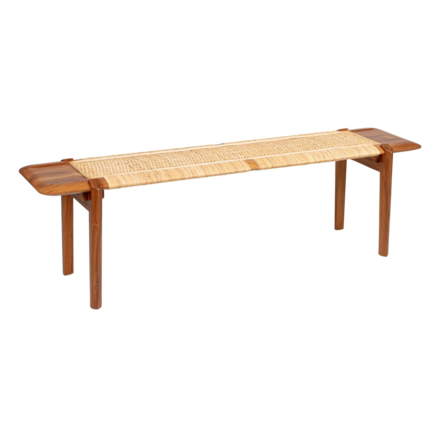 Creative Co-Op Long Teakwood and Rattan Bench, Natural