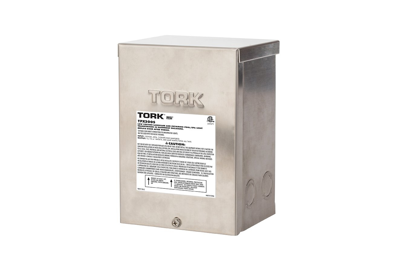 Tork Low Voltage 300 Watt Safety Transformer for Indoor Outdoor Pool