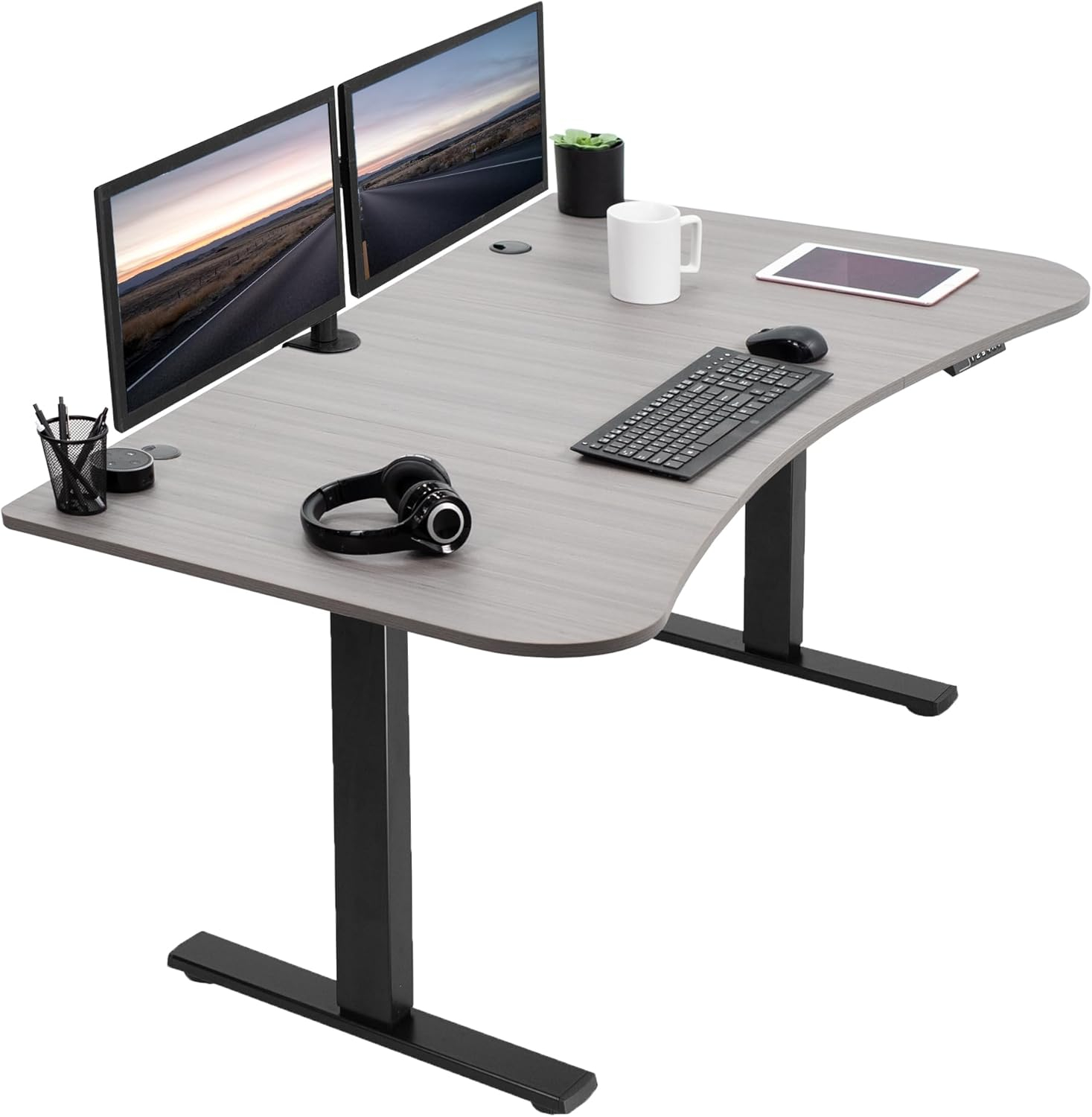 VIVO Electric 63” x 32” Standup Desk, Dark Gray Table Top, Black Frame