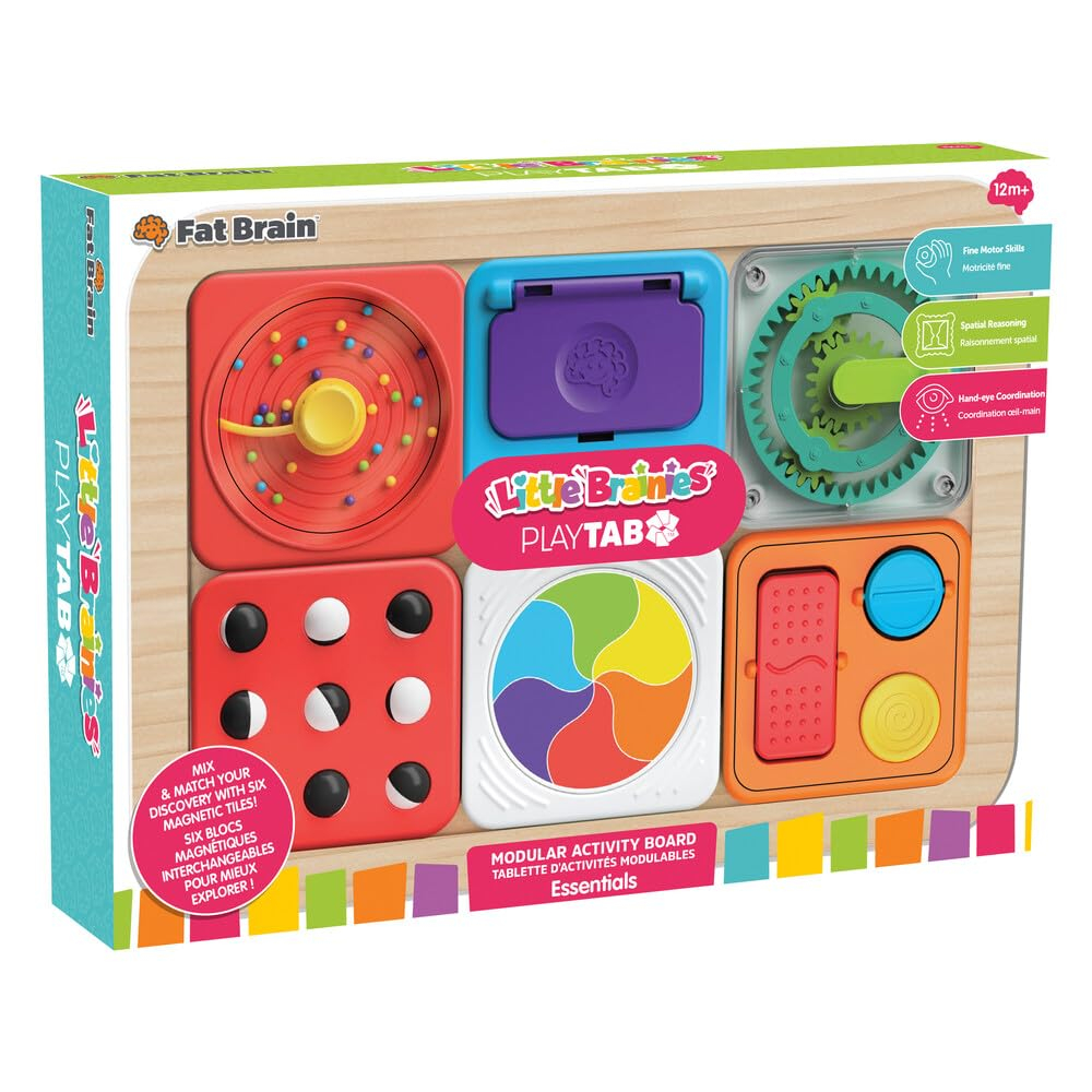 Fat Brain Toys PlayTab Essentials, Modular Sensory Activity Board for Babies and Toddlers Ages 12 Months+