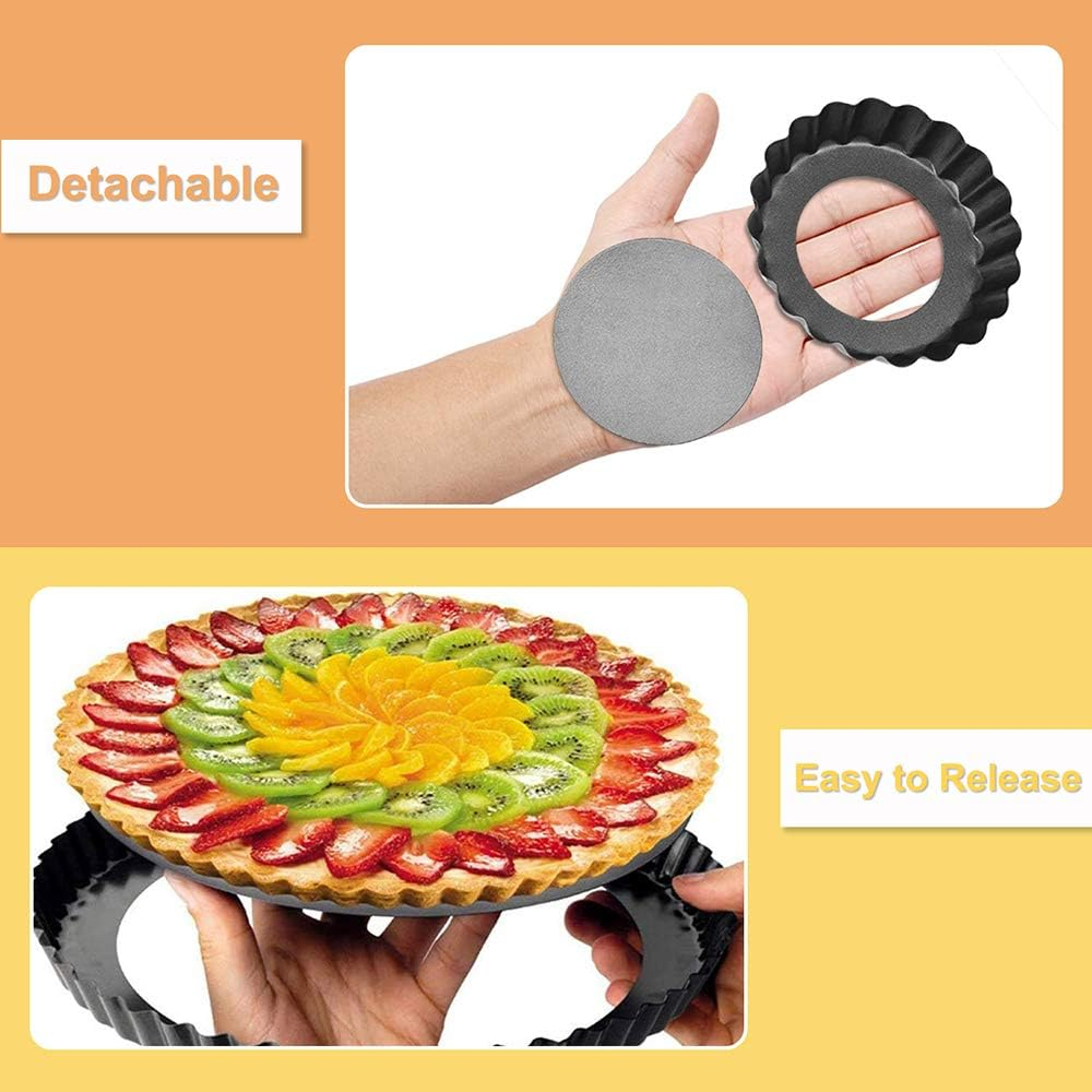 TORASO 9 Inch and 4 Inch Tart Pan with Removable Bottom, 2 PCS 9 Inch Quiche Pan and 4 PCS 4 Inch Pie Pan, Non-Stick Baking Pan (Set of 6)