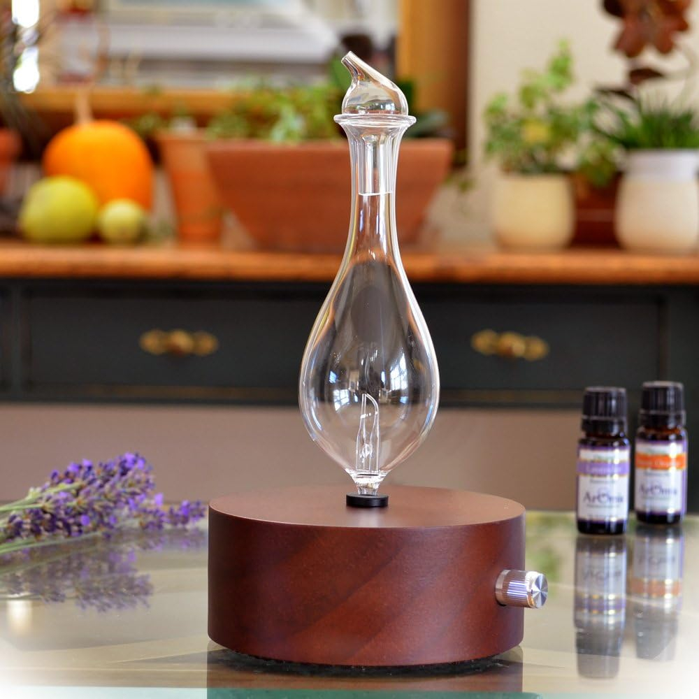 ArOmis Premium Glass Essential Oils Nebulizer - Waterless Diffuser for Aromatherapy - Handmade Oil Diffuser, Wooden Base, No Plastic, No Heat, No Battery, No LEDs - Solum Lux Merus