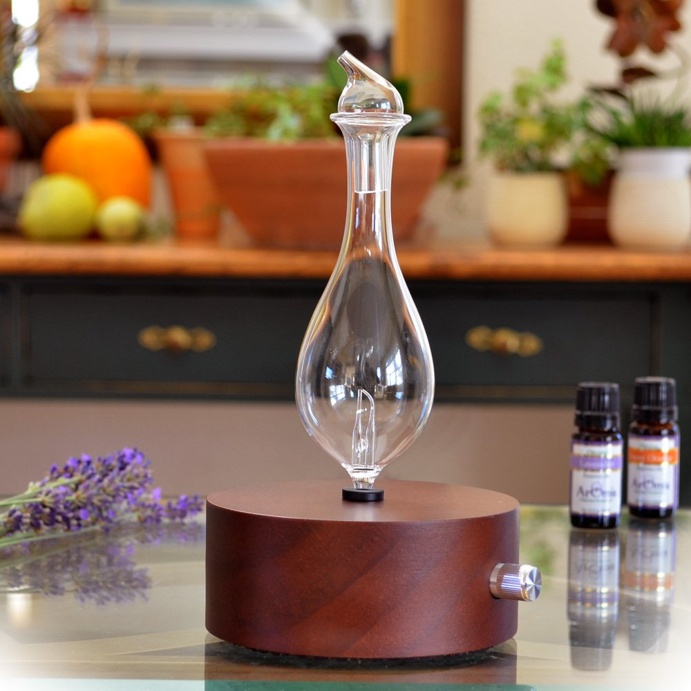 ArOmis Premium Glass Essential Oils Nebulizer - Waterless Diffuser for Aromatherapy - Handmade Oil Diffuser, Wooden Base, No Plastic, No Heat, No Battery, No LEDs - Solum Lux Merus