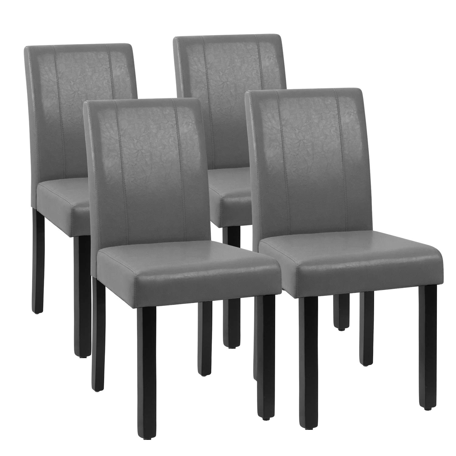JUMMICO Dining Chair PU Leather Living Room Chairs Modern Kitchen Armless Side Chair with Solid Wood Legs Set of 4(Grey)