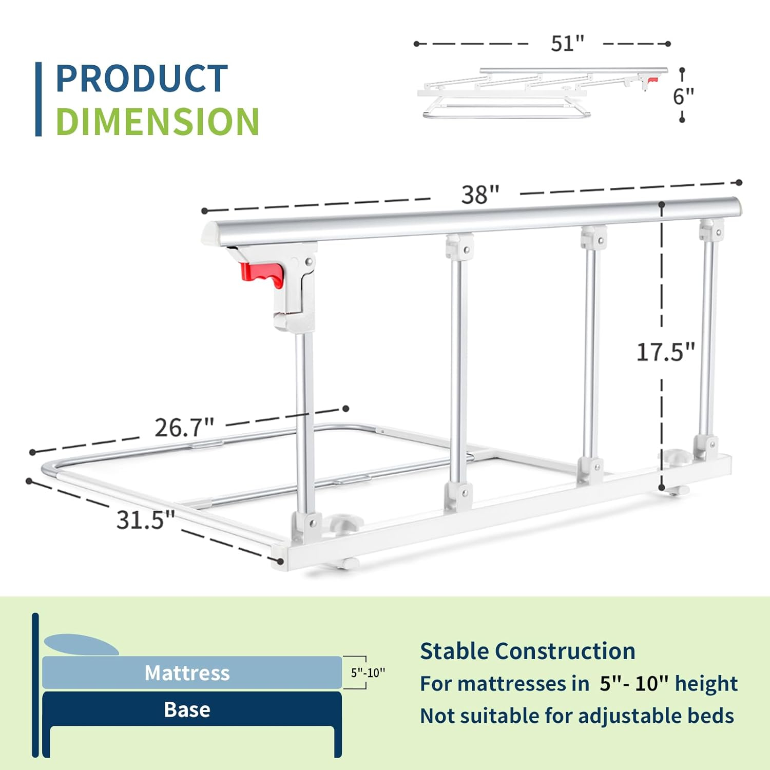 Bed Rails for Elderly Adults Safety, Folding Bedside Assist Rail Handle, Fall Prevention Safety Hand Guard Grab for Seniors & Surgery Patients, Fit King, Queen, Full, Twin(Tool-Free Assembly)