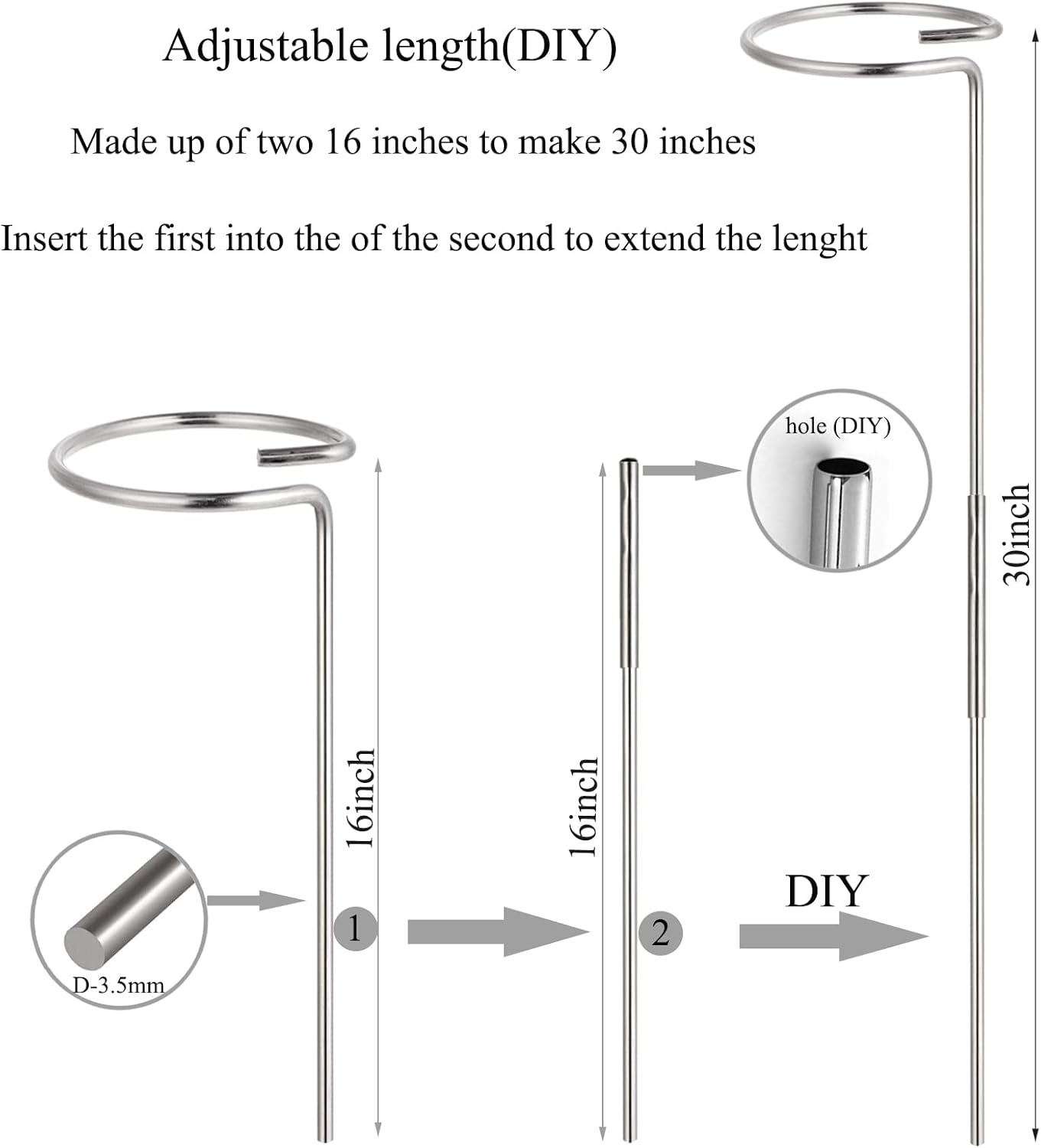 30 Inch Plant Stakes for Flowers - 5 Pack (DIY), Stainless Steel Garden Tall Single Stem Support Stake Plant Cage Support Rings for Flowers Amaryllis Tomatoes Peony Lily Rose Narcissus