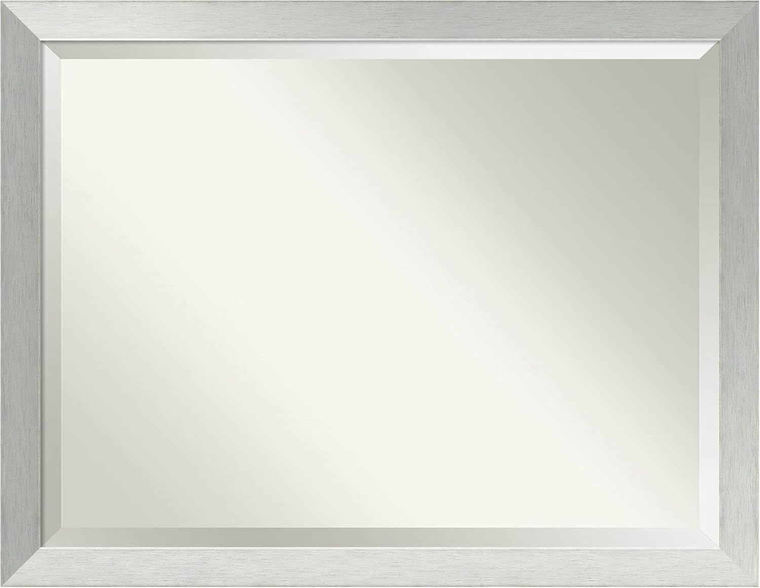 Brushed Sterling Silver Beveled Wood Bathroom Wall Mirror