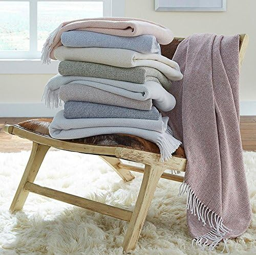 Seagreen Cotton Basket Weave Throw Blanket with Fringes