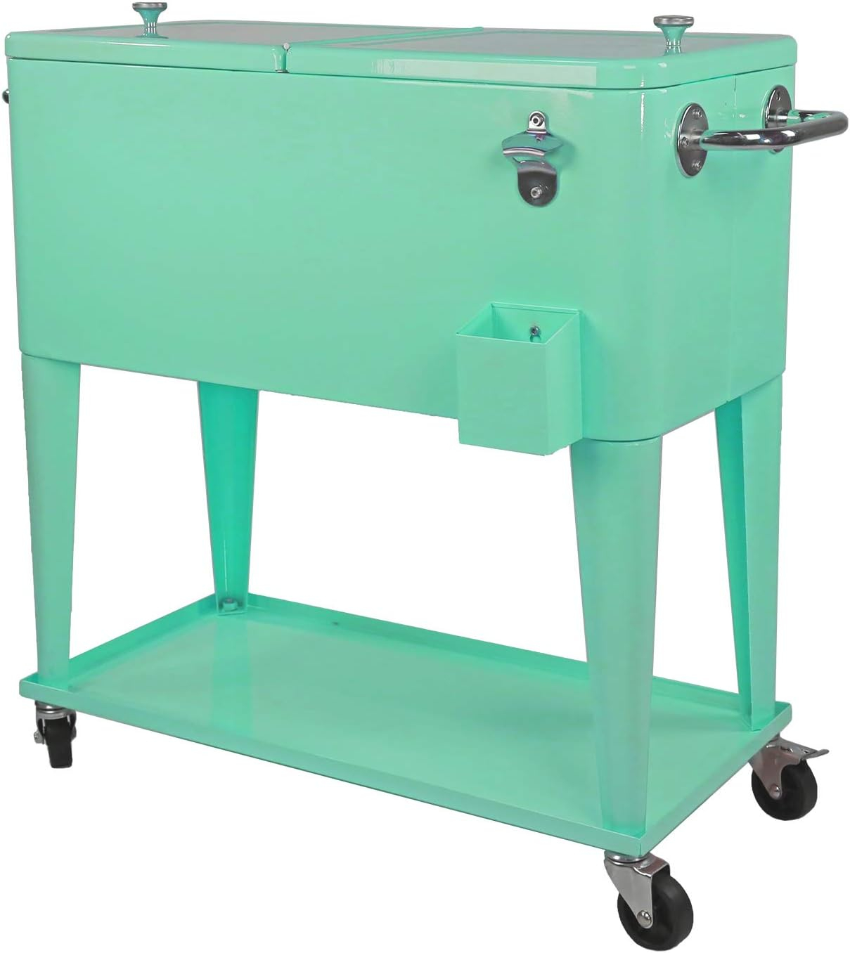 80 Qt. Retro Rolling Cooler Ice Chest Cart with Shelf & Bottle Opener - Great for Outdoors, Patios, Decks, Parties, Backyards