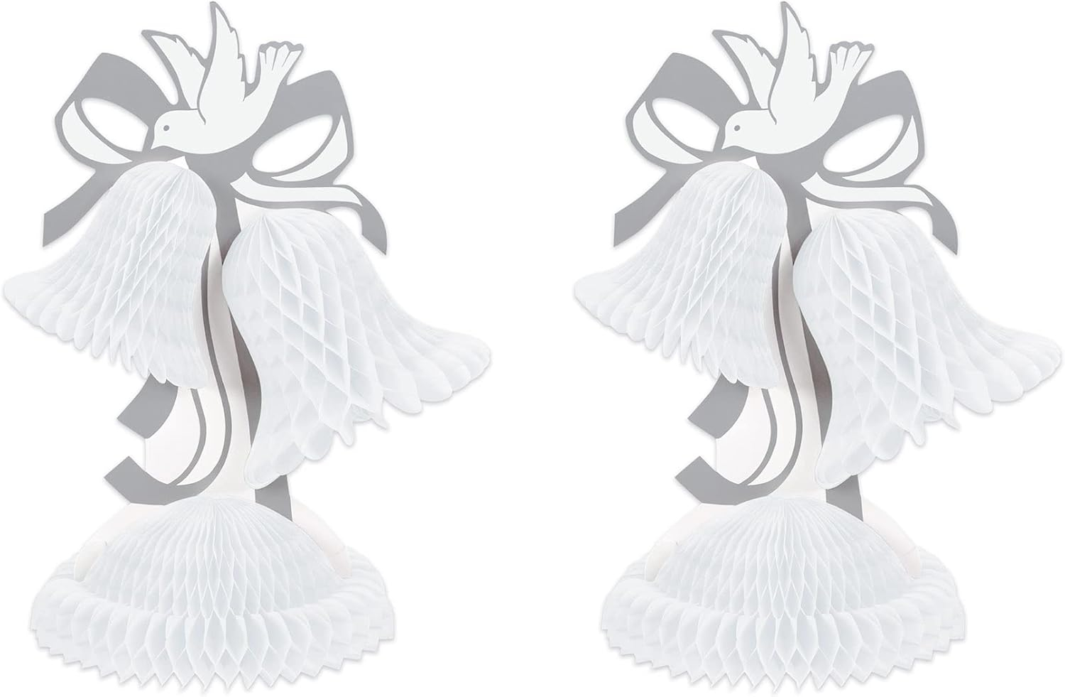 Beistle 2 Piece Honeycomb Tissue Bell Centerpieces For Wedding Decorations, Bridal Shower Décor, Anniversary Party Supplies