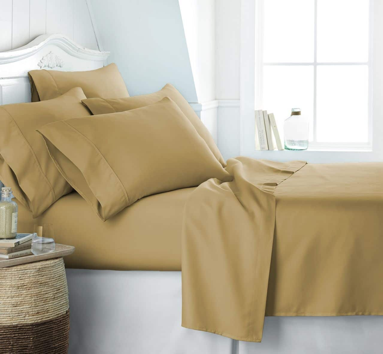 Ienjoy Home Queen Microfiber Gold 6 -Piece Bed Sheet Set