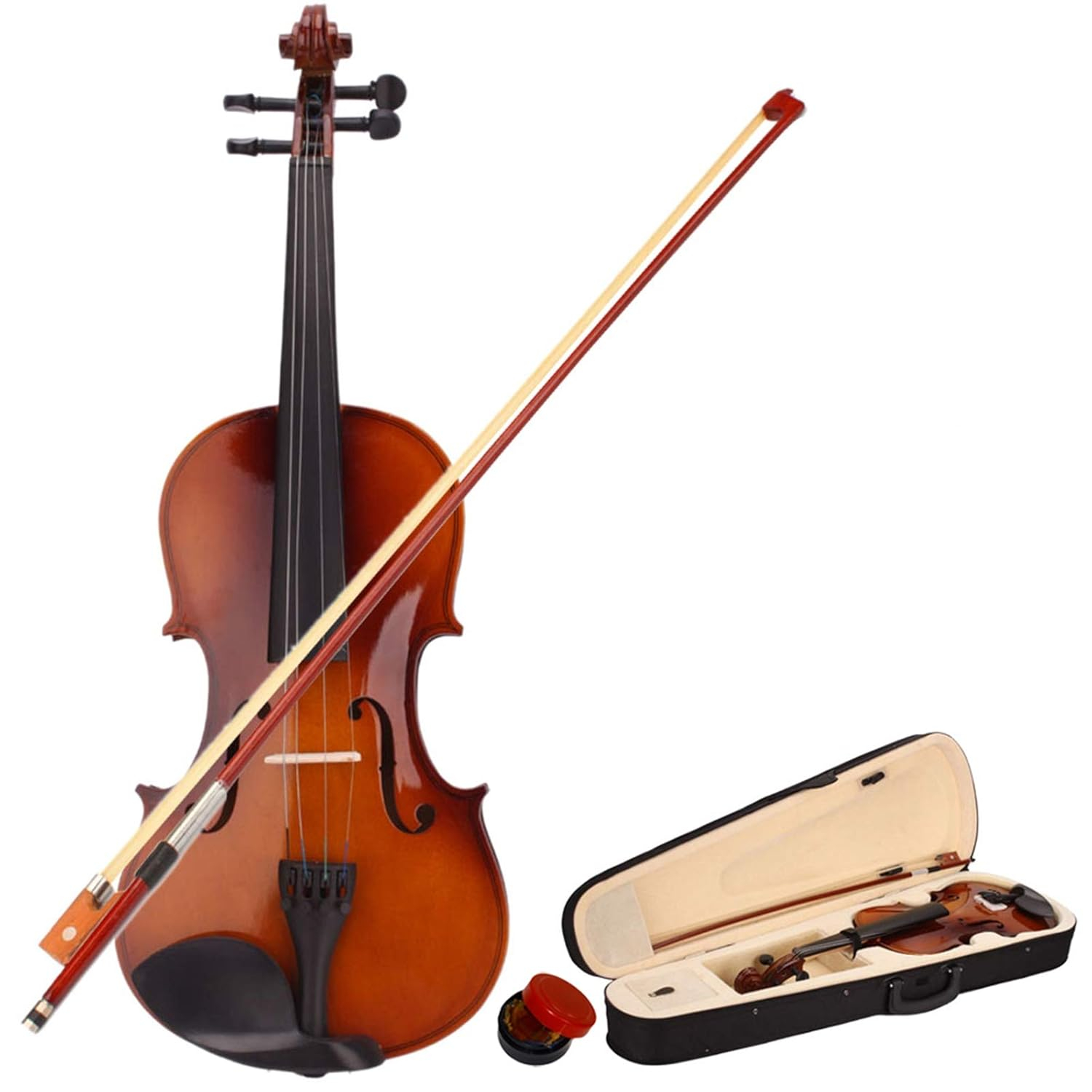 4/4 Acoustic Violin Set,Beginner Violin Vintage Solid Wood Violin Starter Kit with Carrying Case,Bow and Rosin (Natural)