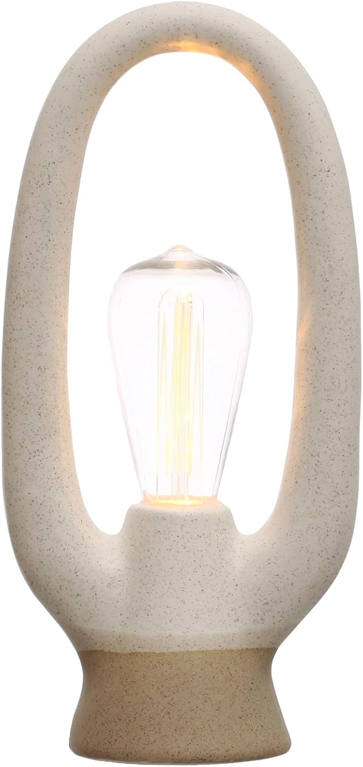 Bloomingville 12.5 Inches Stoneware LED Light with Reactive Glaze for Home and Office, White
